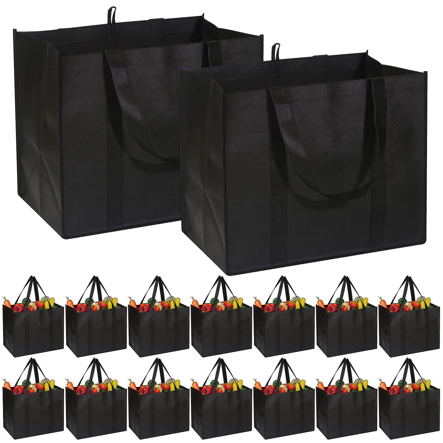 Set of 16 Reusable Grocery Bags Extra Large Super Strong Heavy Duty Shopping Tot