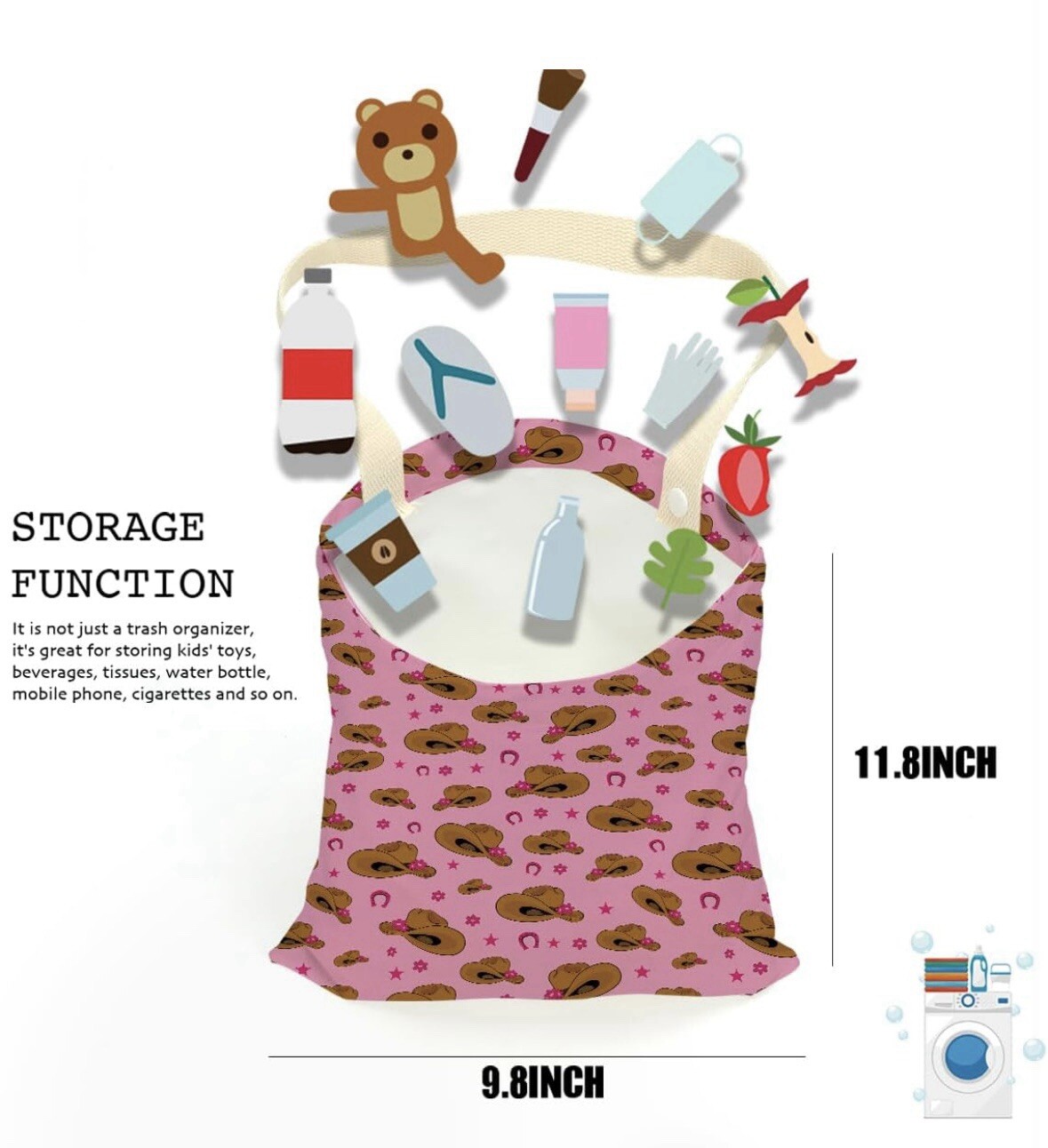 Western Car Trash Bag Travel Hanging Back Seat Portable Organize Country Gifts