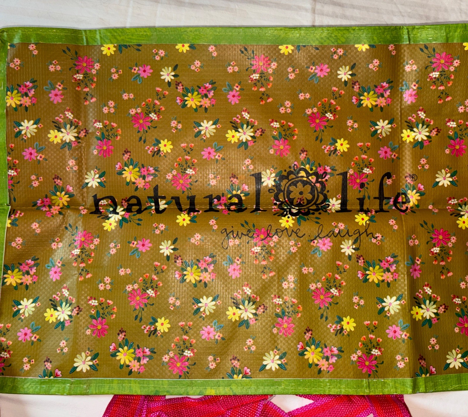 NATURAL LIFE Mushrooms Flowers Colors Boho XL Reusable Tote Bag Live Happy NWT