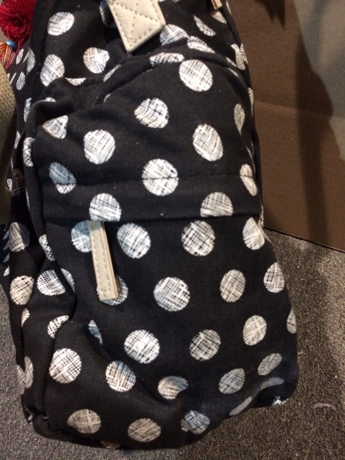 Lot Of 2 Stylish Plastic & Canvas Reusable Tote Bags Black With White Dots XL