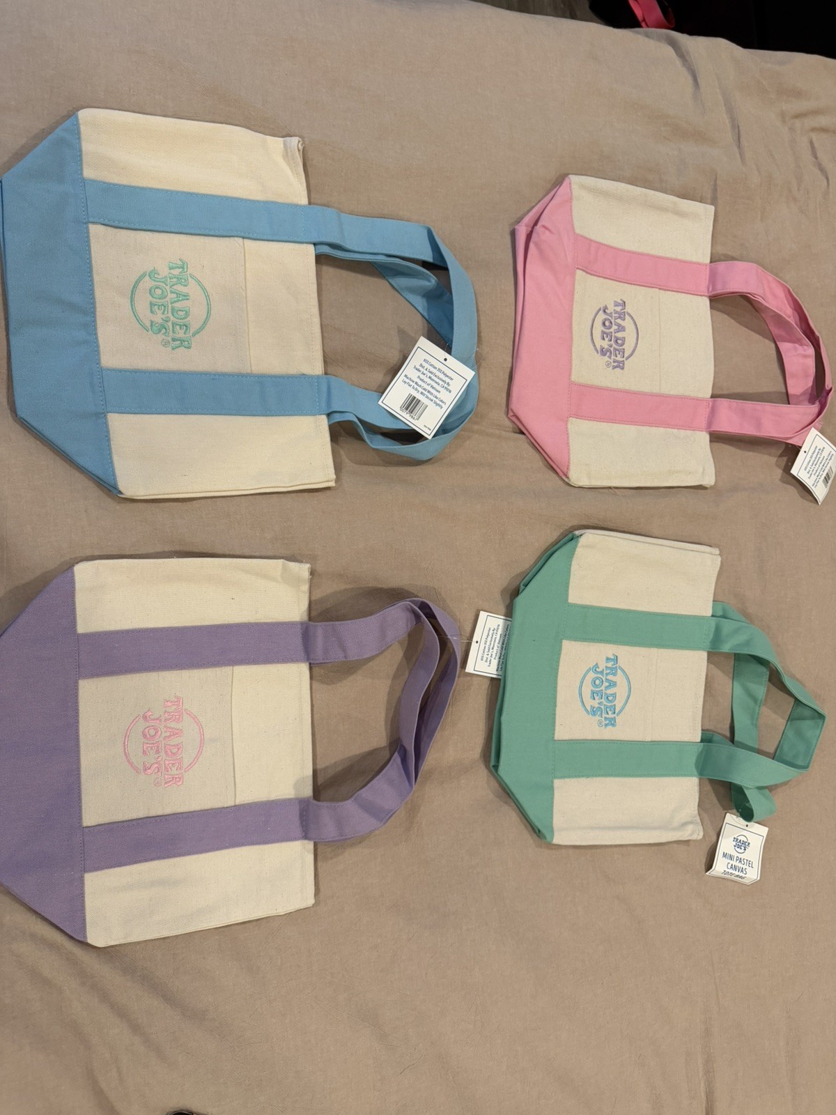 Trader Joe’s Mini Pastel Canvas Tote Bag Set Of 4 Colors Limited Edition Easter
