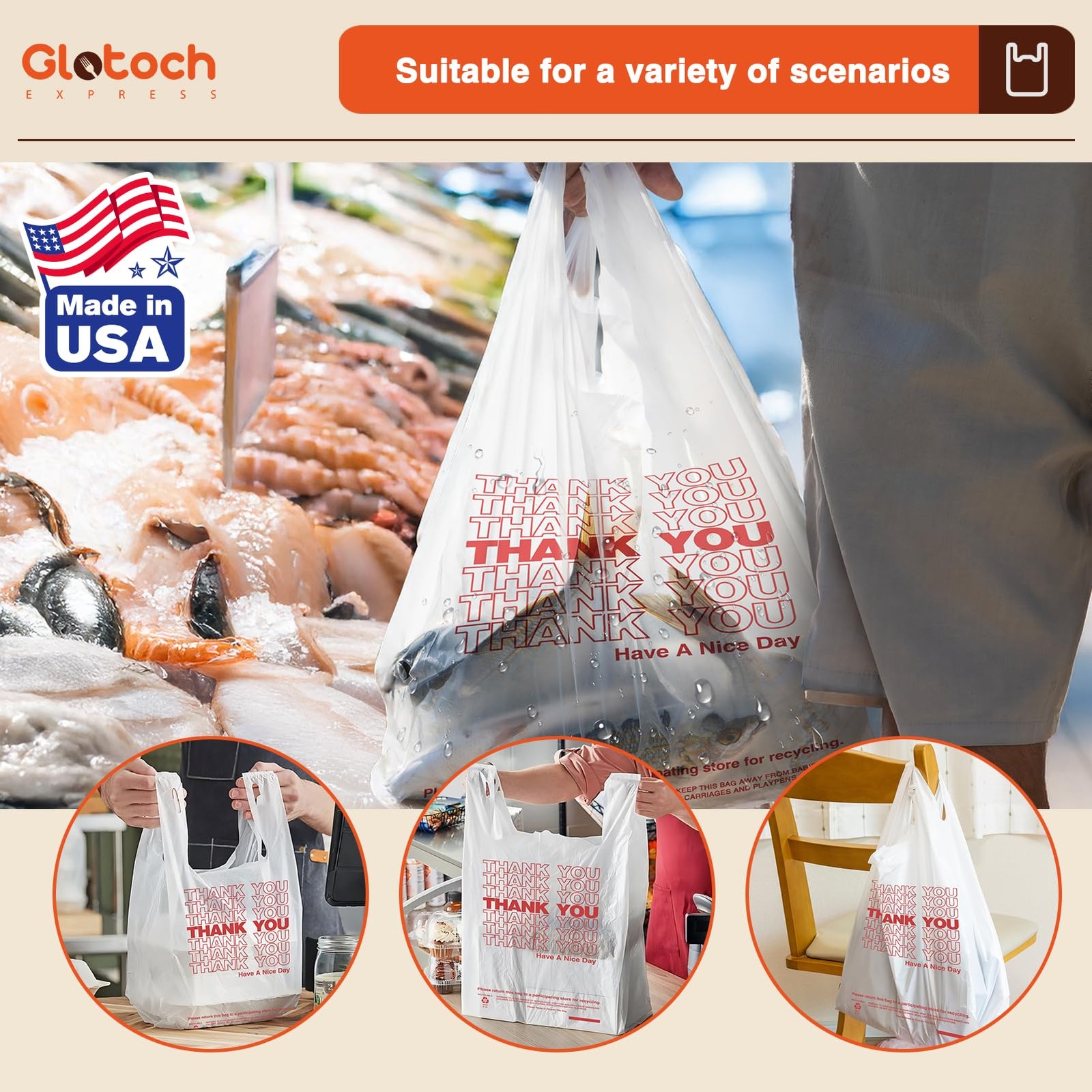 Glotoch Plastic Thank You Bags 1000 Count, 11.5″ x 6.5″ x 1000 White