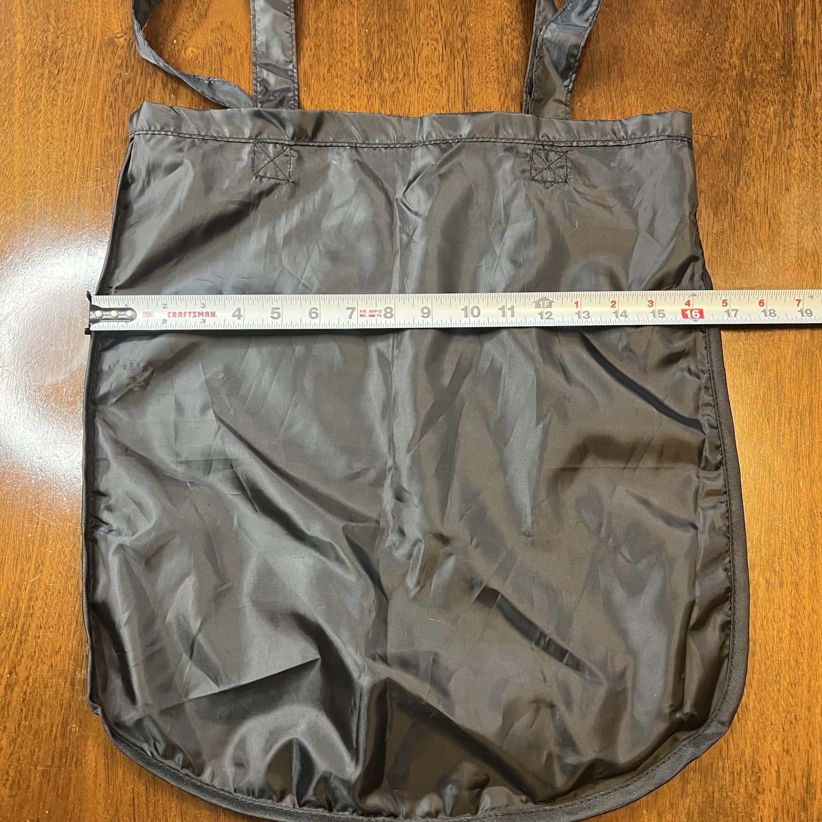 Black Nylon Reusable Tote Shopping Bag – Foldable Lightweight (Approx. 16×14 in)