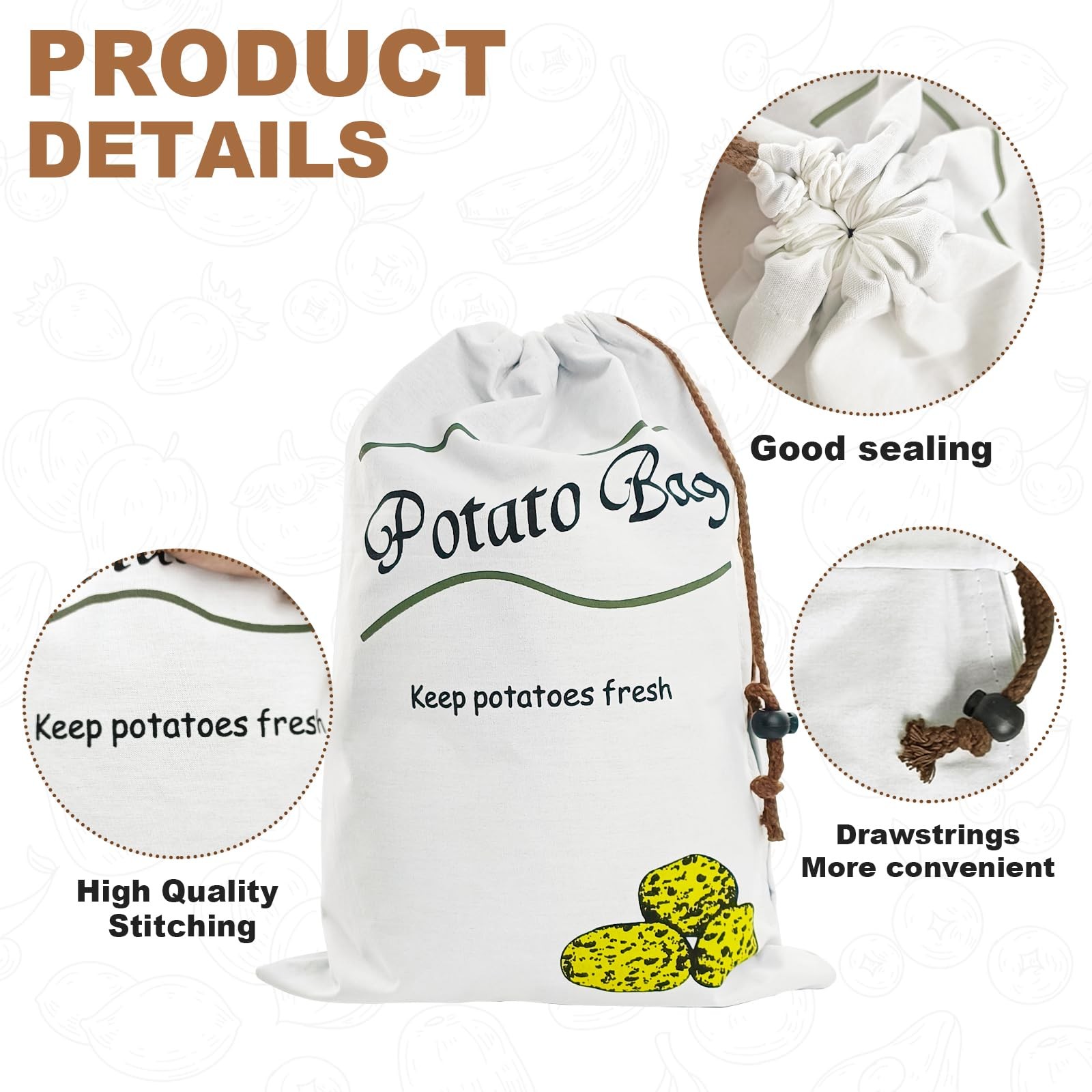 Potato & Onion Sprout-Free Vegetable Storage Bags – White