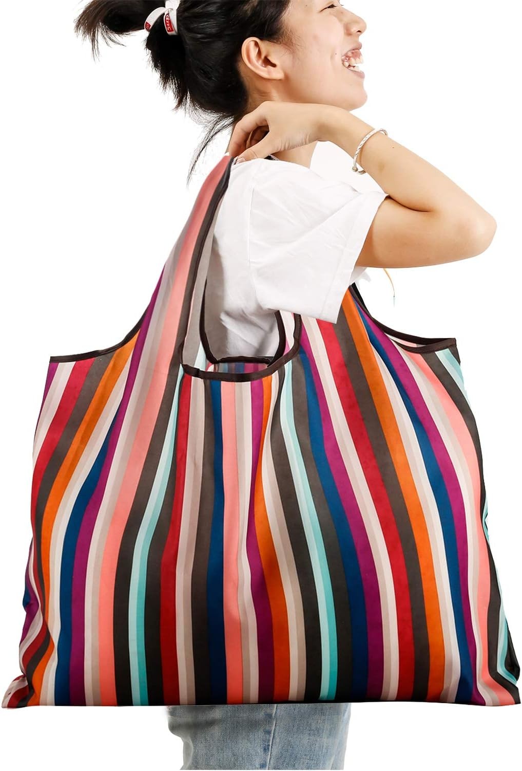 Reusable Grocery Bag 2 Packs Large Washable Foldable Eco Friendly Nylon Heavy