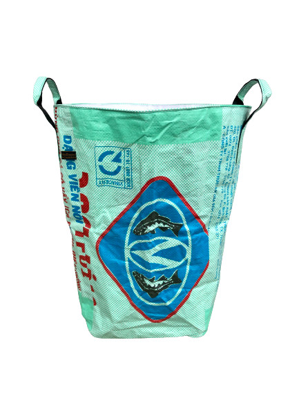 Fair Trade Upcycled Laundry Basket made from Recycled Fish Feed Bags in Cambodia