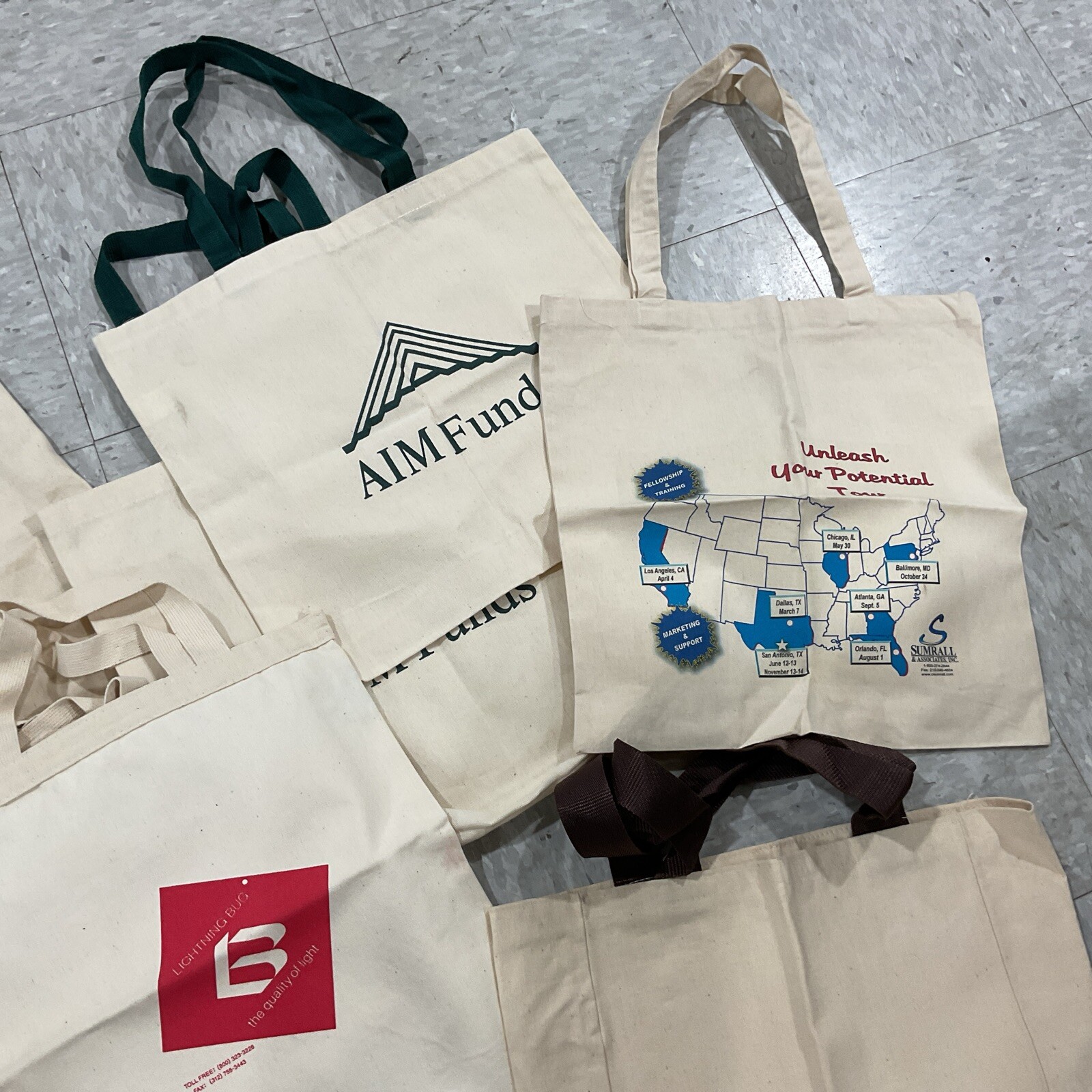 Various 10 Canvas Tote Bags Lot Branded