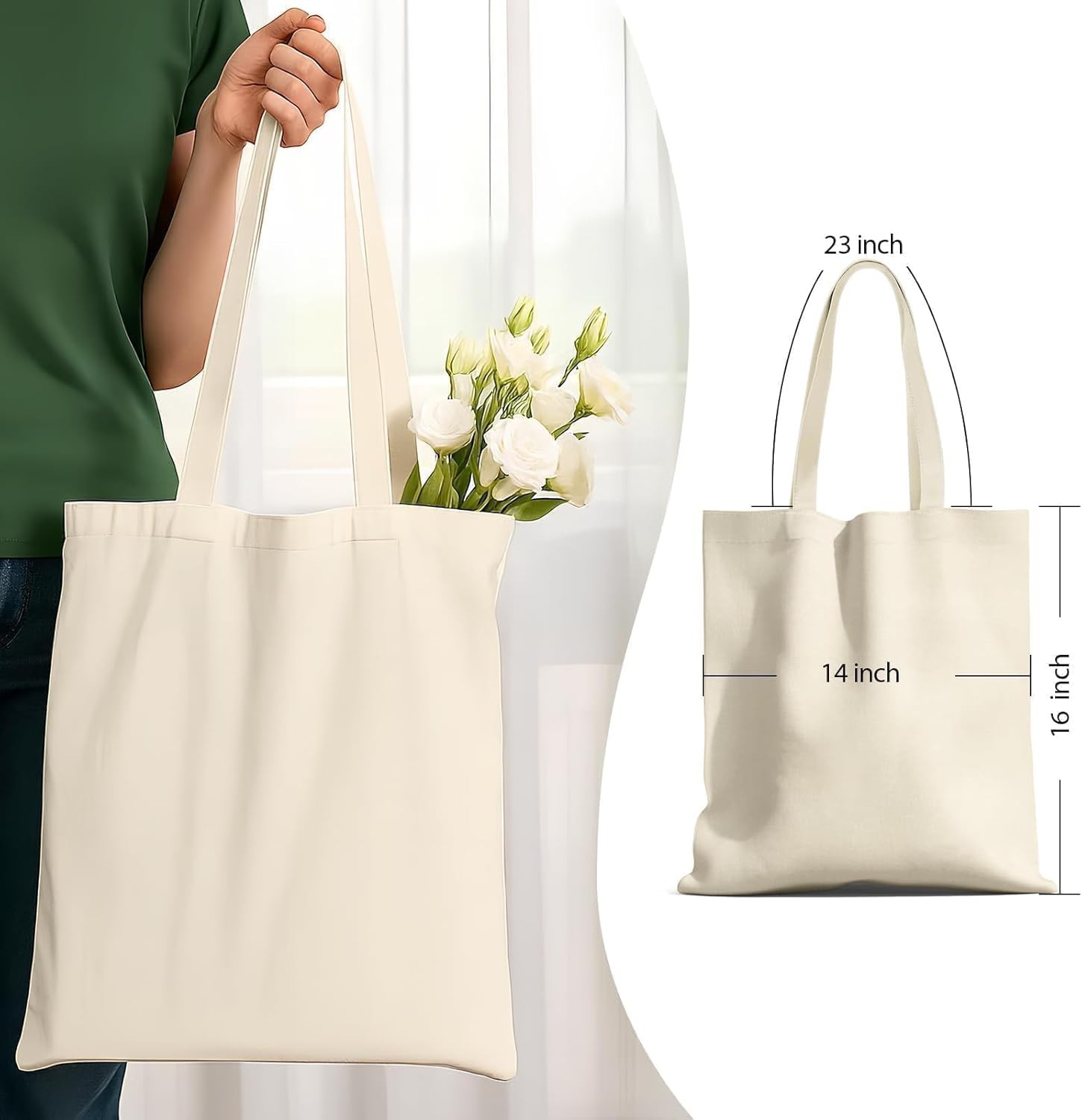 1Pc Natural Canvas Reusable Tote Bag with Handle for Shopping DIY Gift