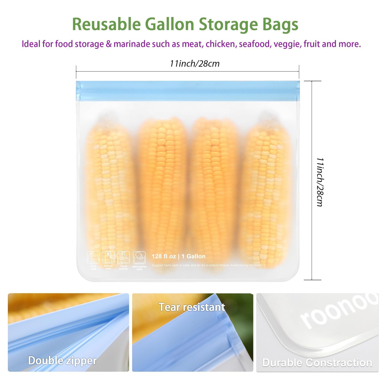 roonoo 6 11″ X (28Cm X 28Cm), 1 Gallon, 6 Pack – 6 Gallon Freezer Bags