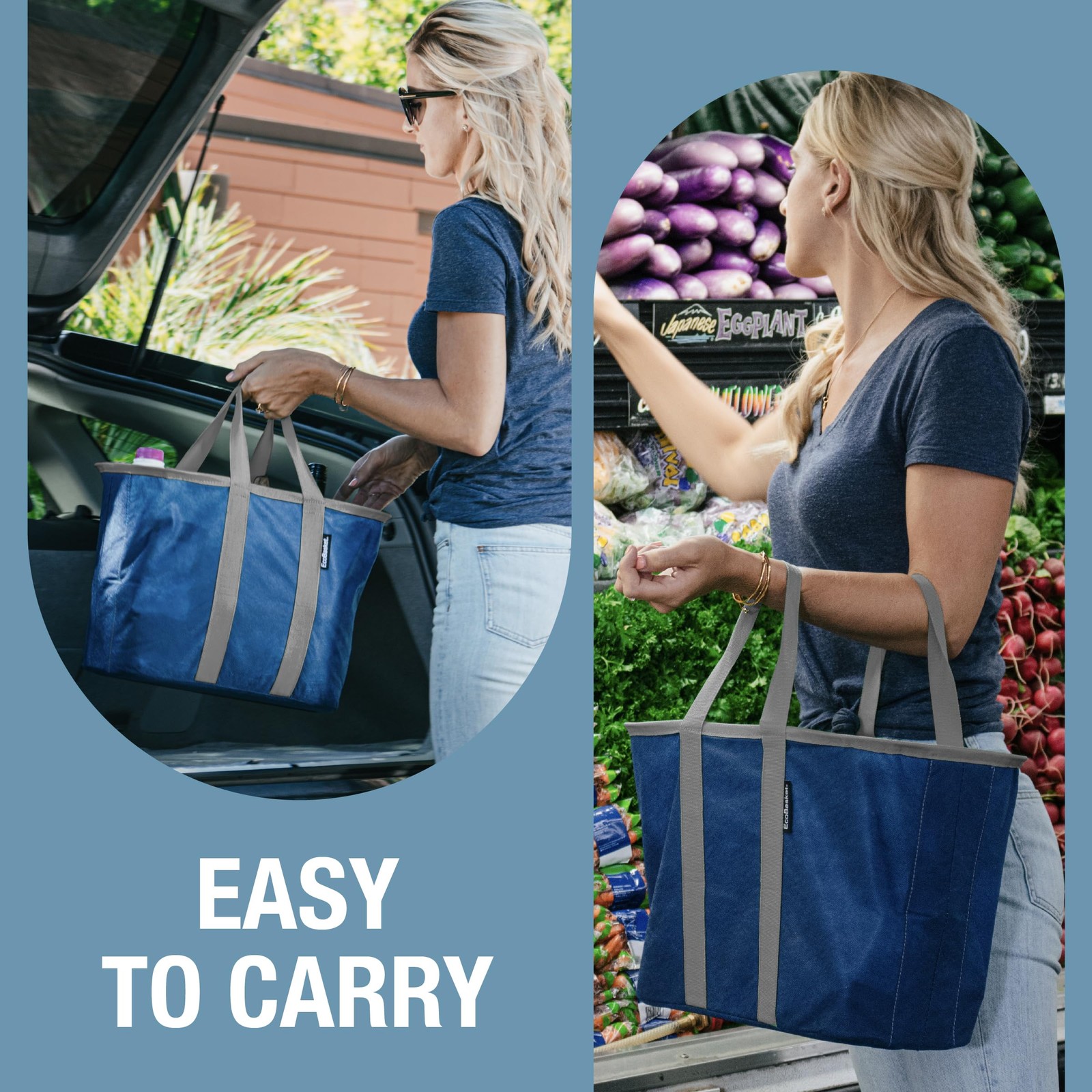 EcoBasket 30L Collapsible Tote Basket – Reusable Grocery Tote That Stands Upr…