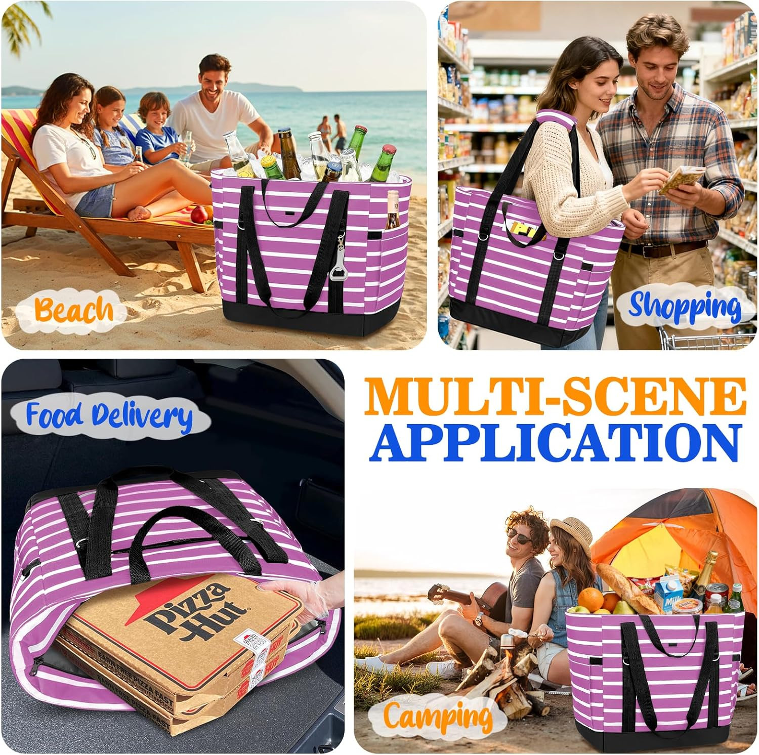Soft Cooler Bag Insulated for Travel,Large Insulated Grocery Bags with Zippered