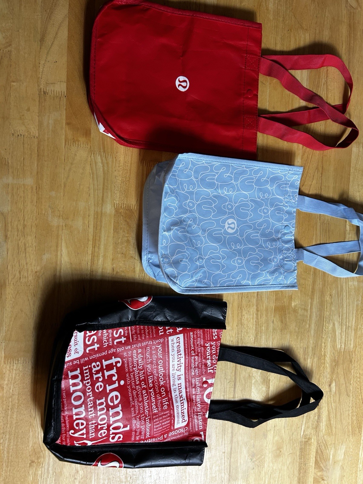 3 Pcs Lululemon Re-usable Tote Shopping Travel Gym Holiday Gift Bag 11″ x 9″ x4″