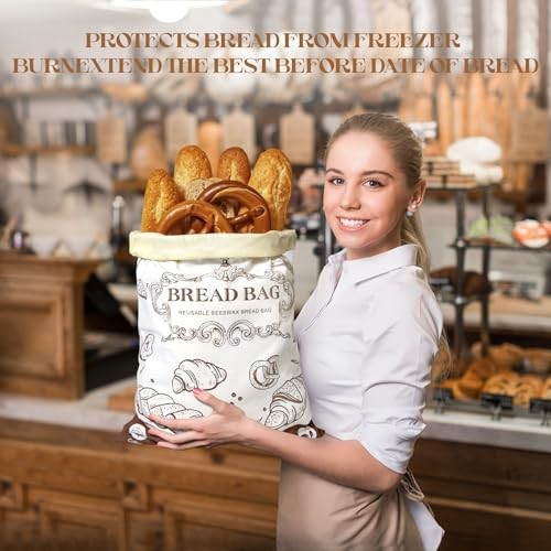 Reusable Beeswax Bread Bags – Large Capacity Cotton Storage for Beige-1 pcs