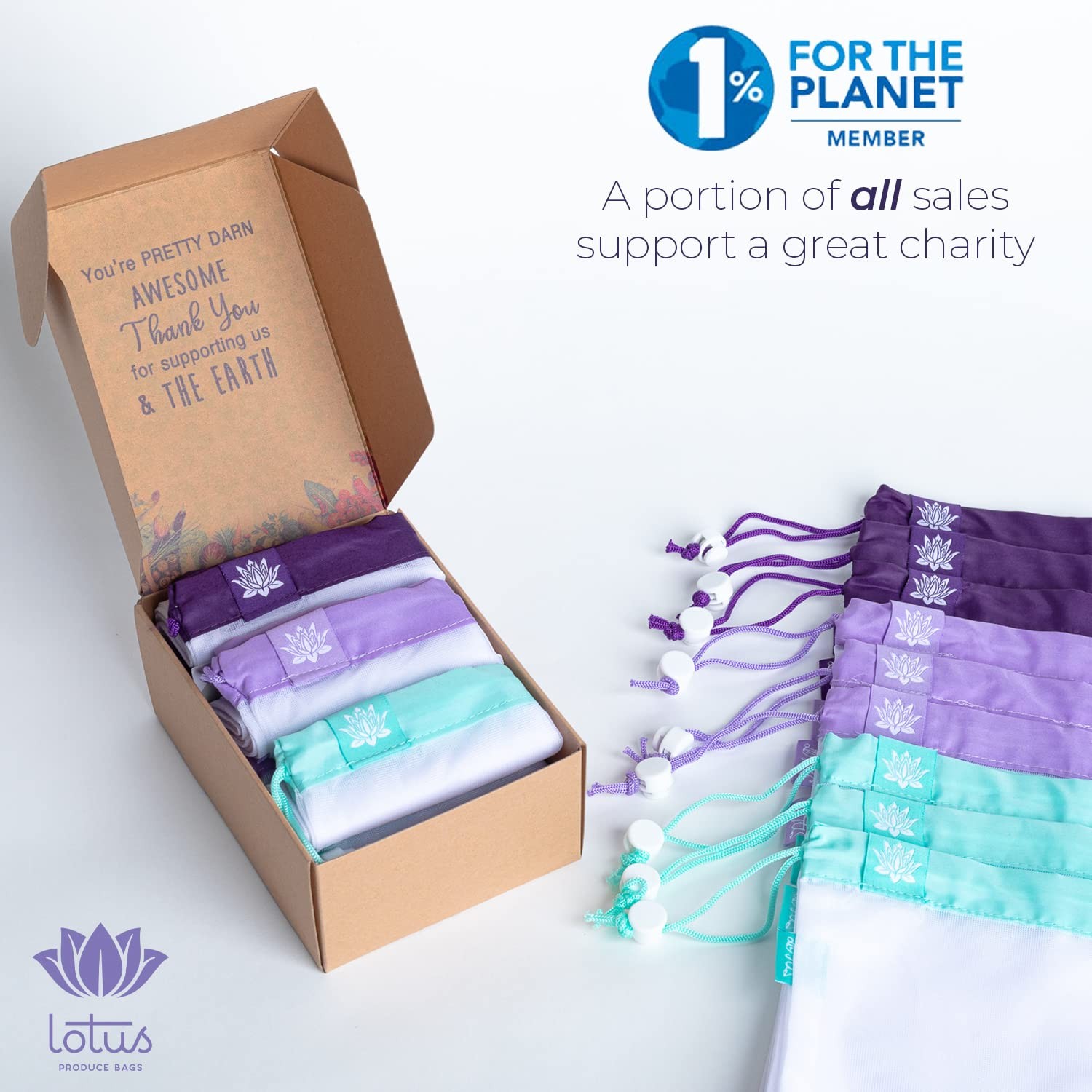 Lotus Reusable Produce Bags Mesh (9 Pack) – Premium 9 Pack, White