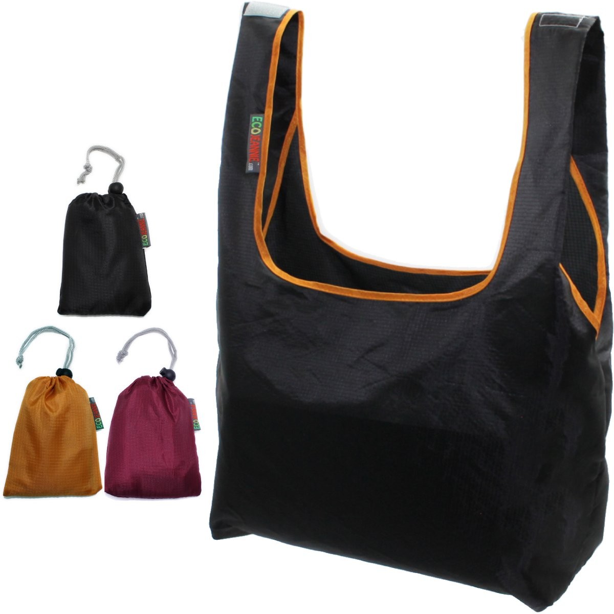 3 Pack Ripstop Nylon Reusable Grocery Shopping Tote Bag, Built-in Pouch, Fold…