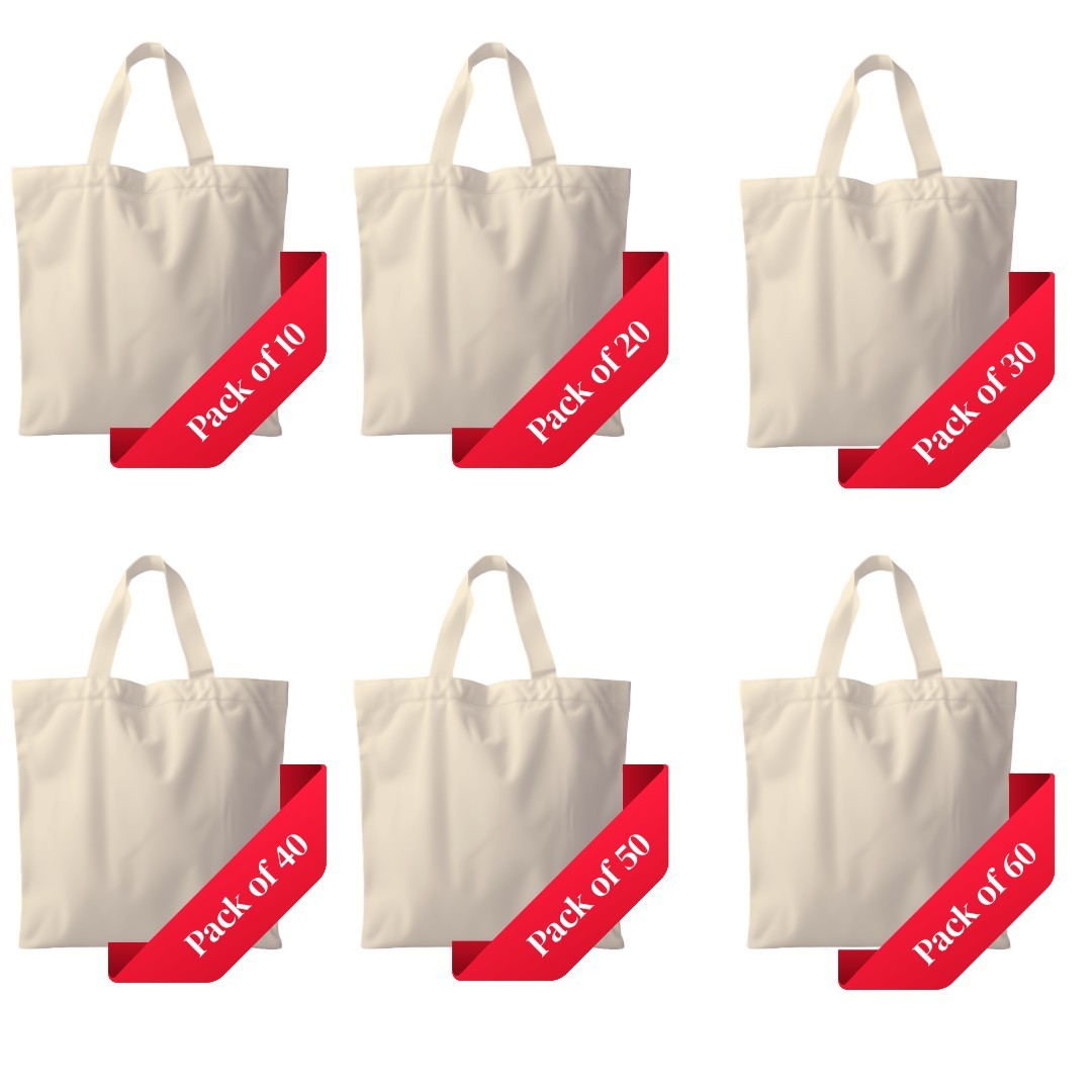 Half White Canvas Tote Bags Bulk | Custom Printable | Heavy Duty | Pack of 10–60