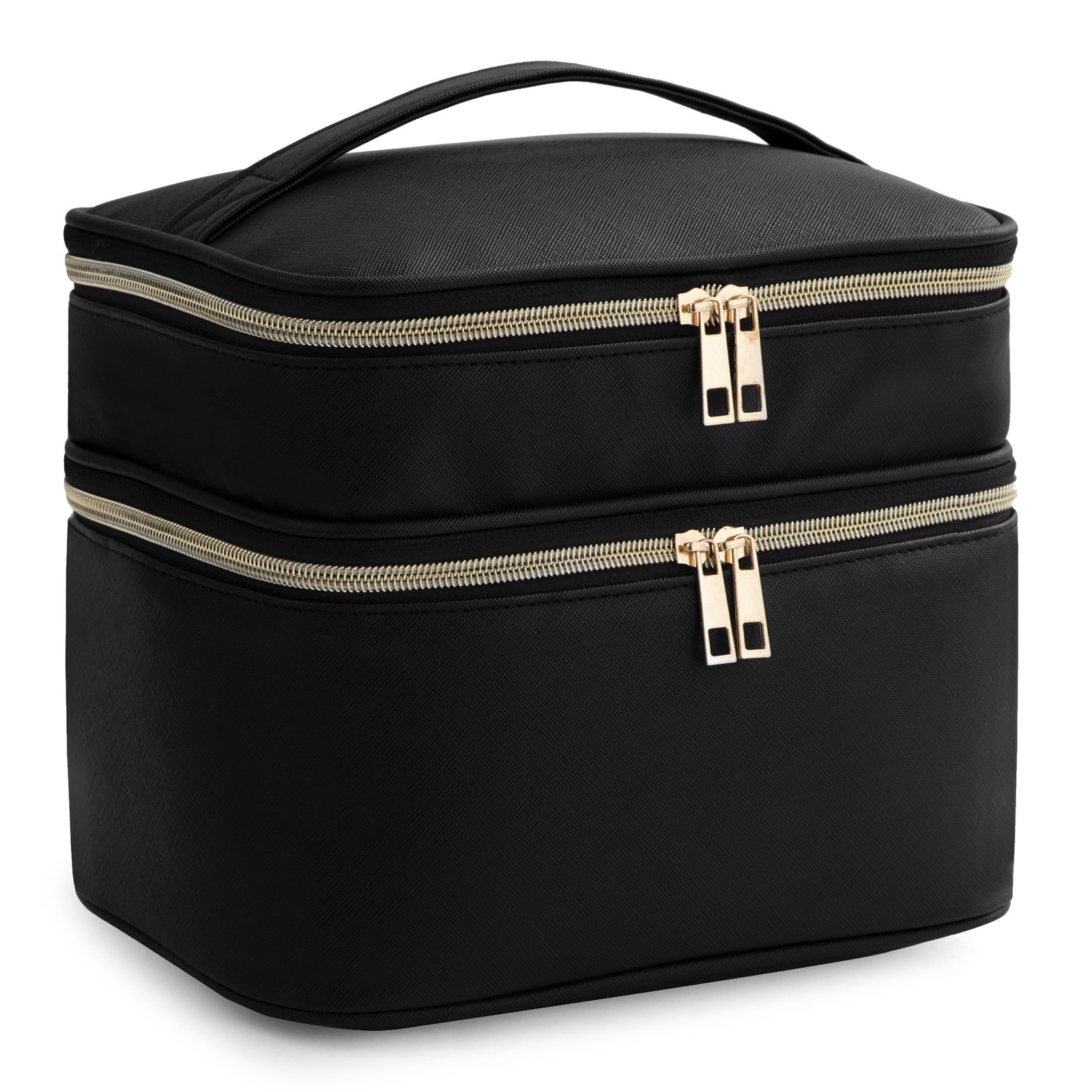 HBlife Double Layer Travel Makeup Bag Portable Cute Leather Large, Black