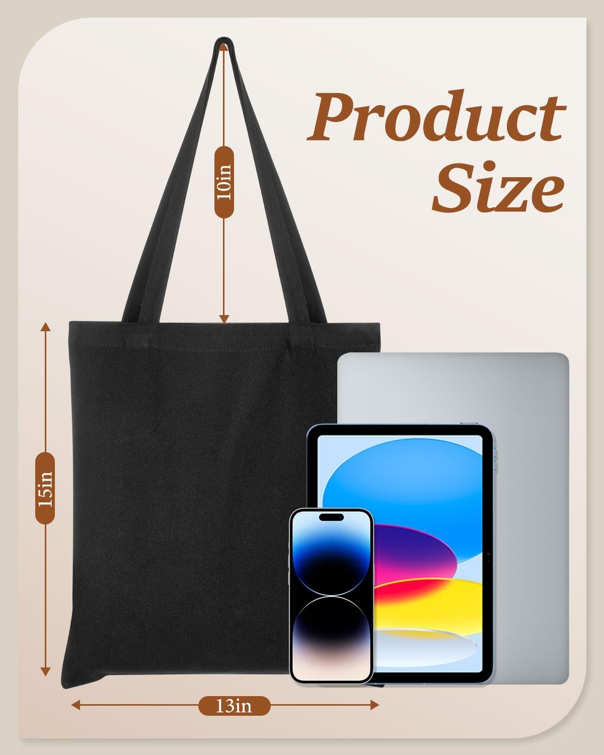50-Pack Canvas Tote Bags: Bulk Blank Bags for Heat Transfer Printing, Black