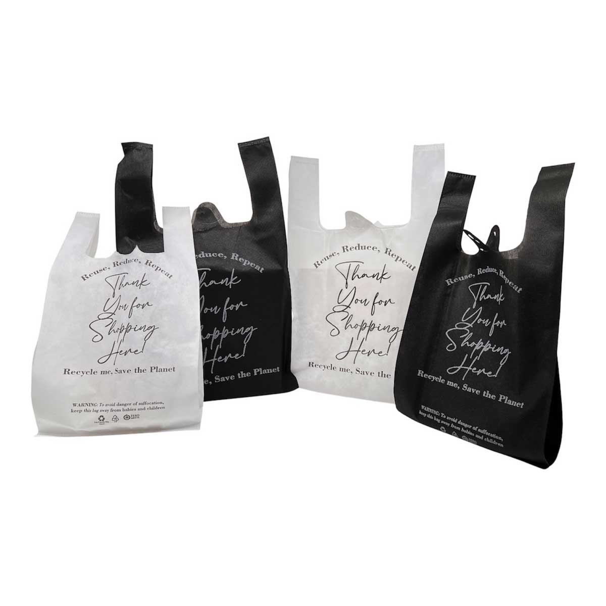 650pcs Non-Woven Reusable Bulk T-Shirt Thank You White Grocery Bag 10x5x18