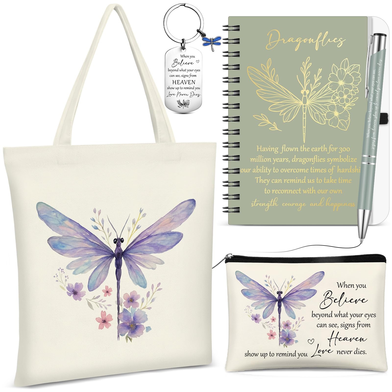 Kosiz 5 Pcs Dragonfly Gifts for Women, Cosmetic Bag, Canvas multicolor