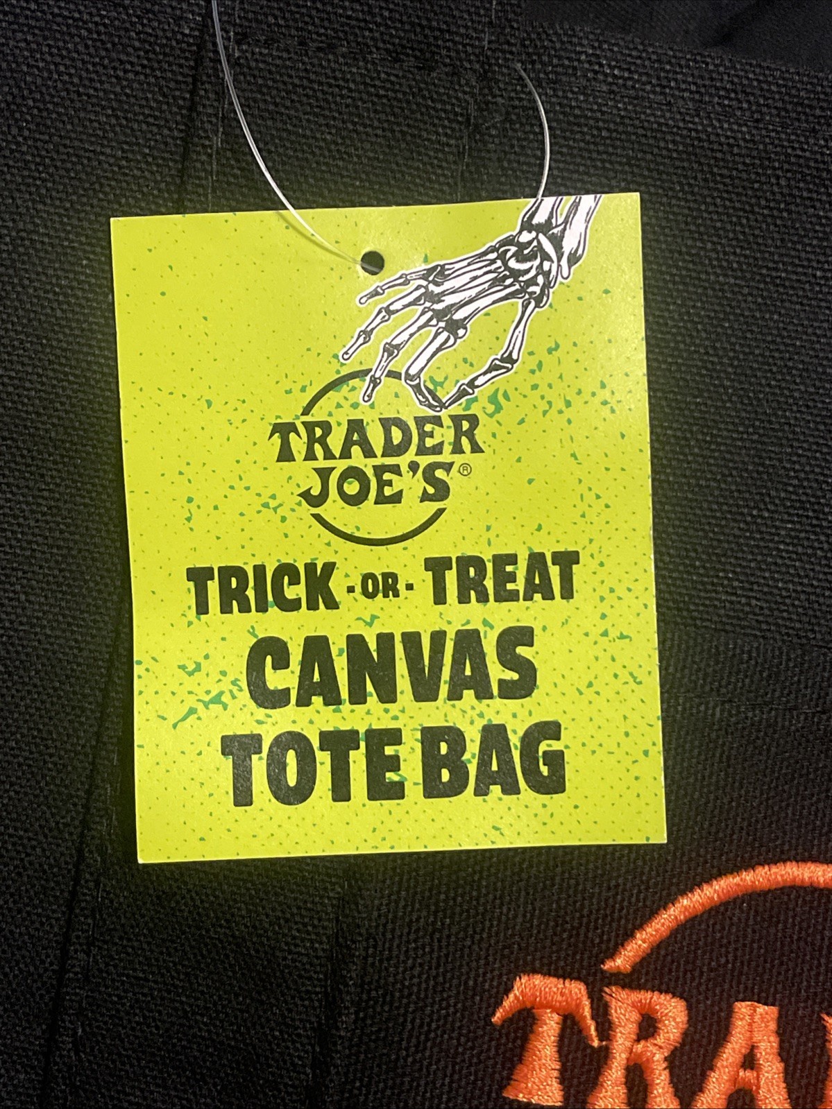 Limited Trader Joe’s Mini Halloween Canvas Tote Bag BLACK W Orange Lettering