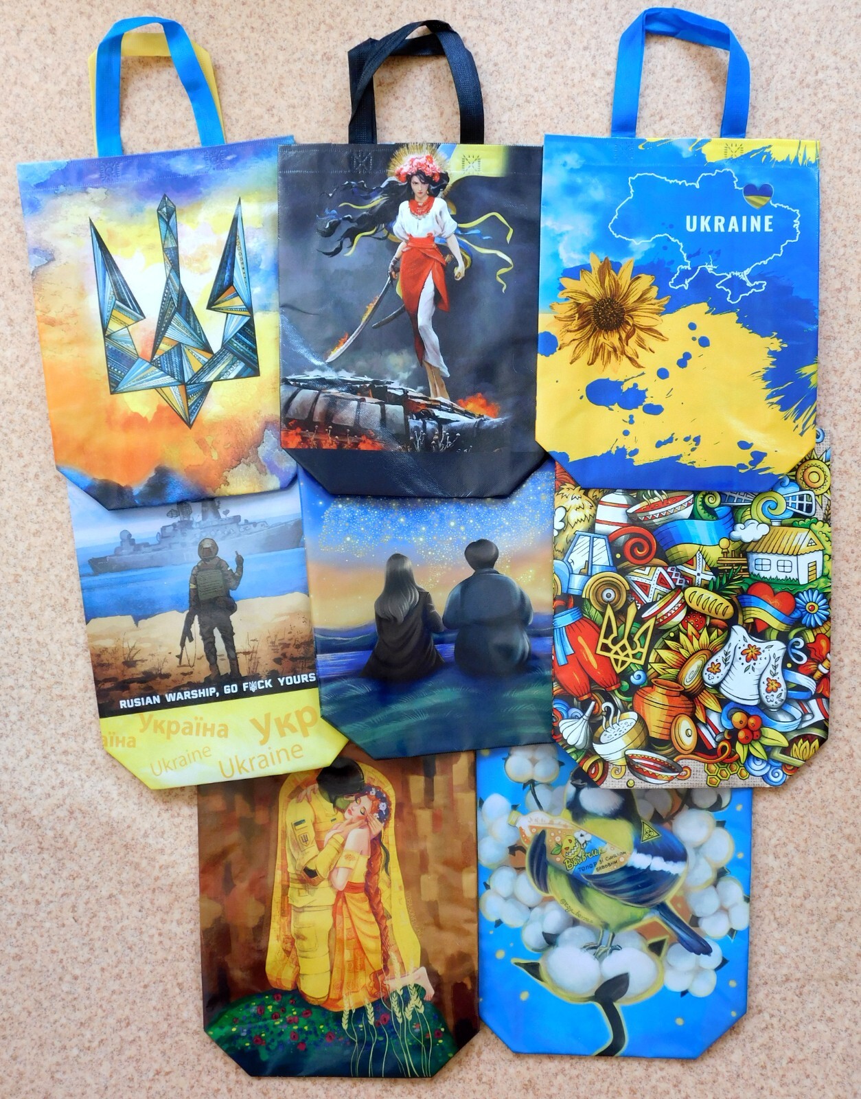 Reusable Shopping Bags with Handles Popular Ukrainian Theme 2022-2023 – 8 pcs.