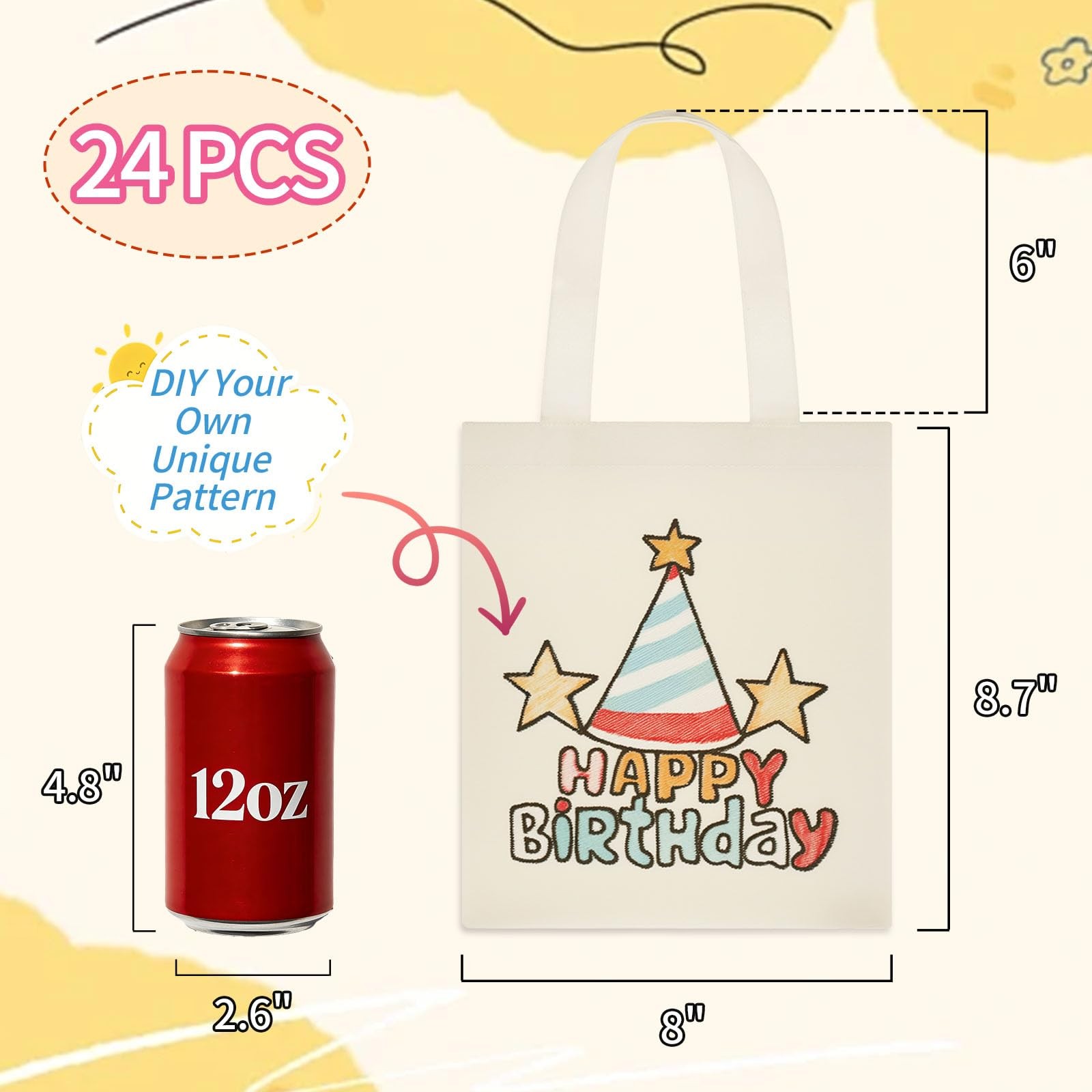 24 Pcs Small Canvas Tote Bags – 8×8.7 Inch Mini Craft Bags, Bulk Sublimation …