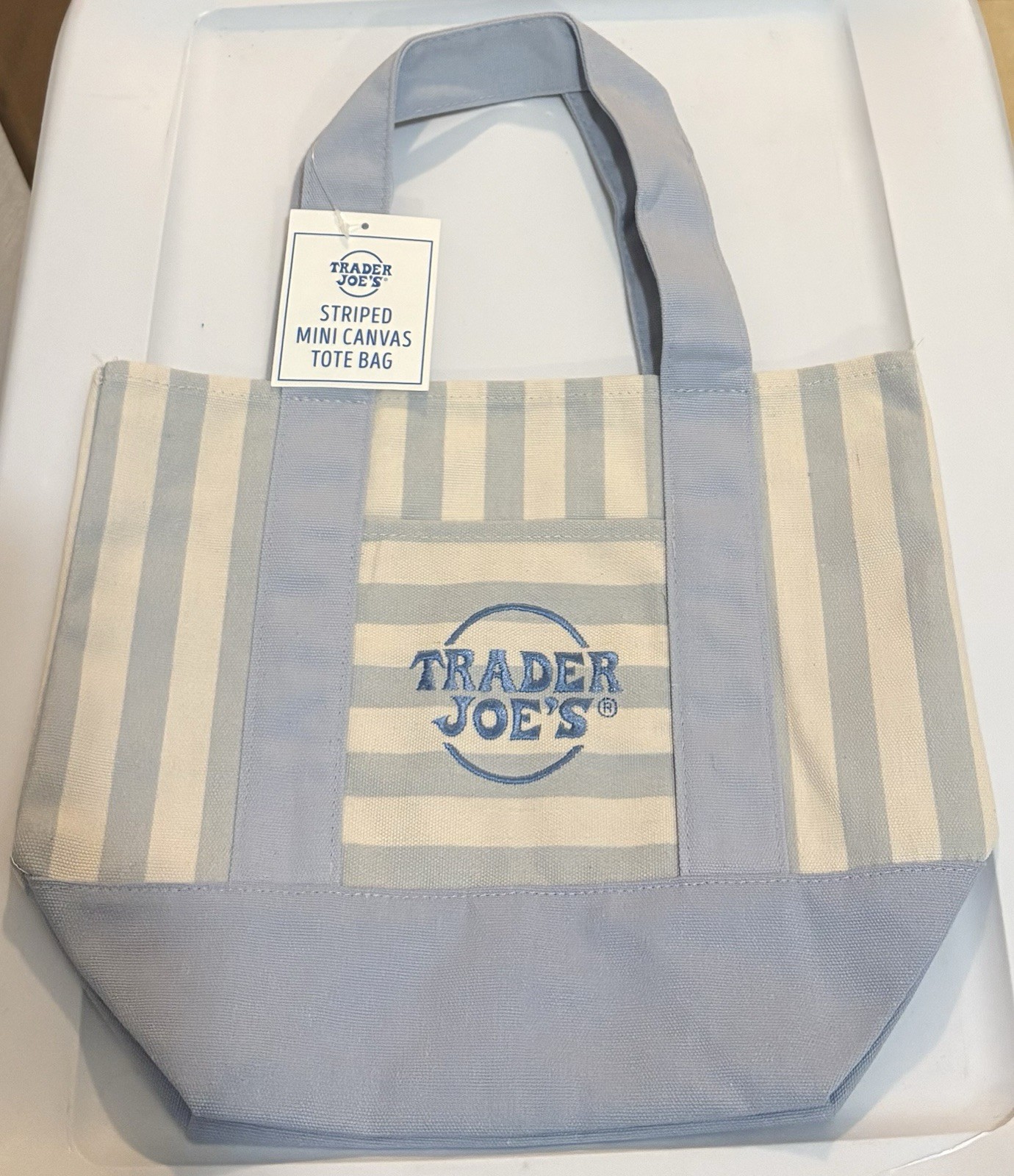 Trader Joe’s Striped Mini Canvas Tote Bag Multicolor 13x10x10 in New 1 set/4pcs