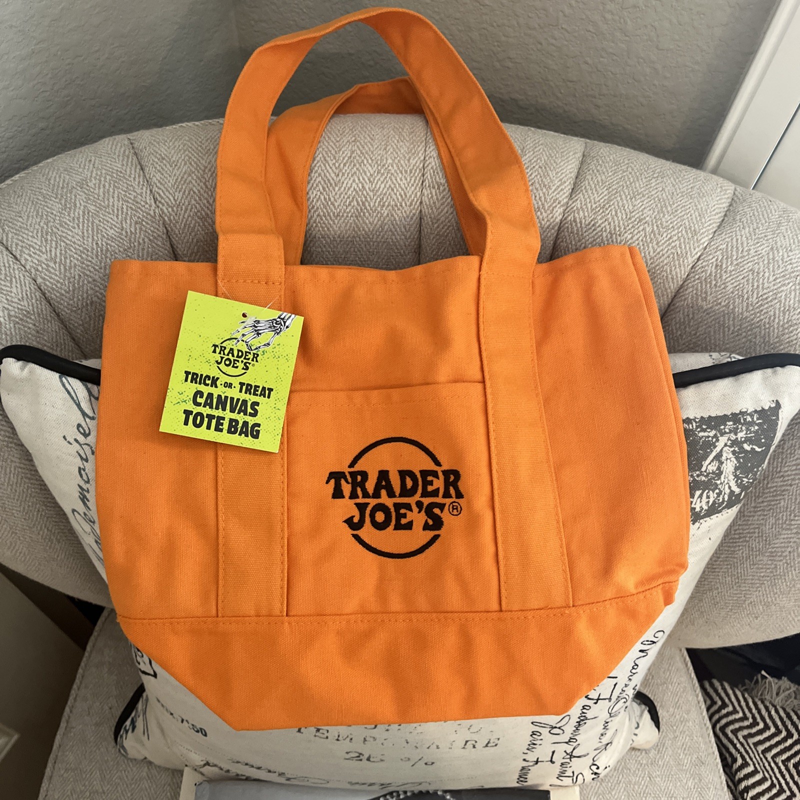 Trader Joes Trick OTreat Mini Canvas Tote Halloween Orange -ready To Ship!
