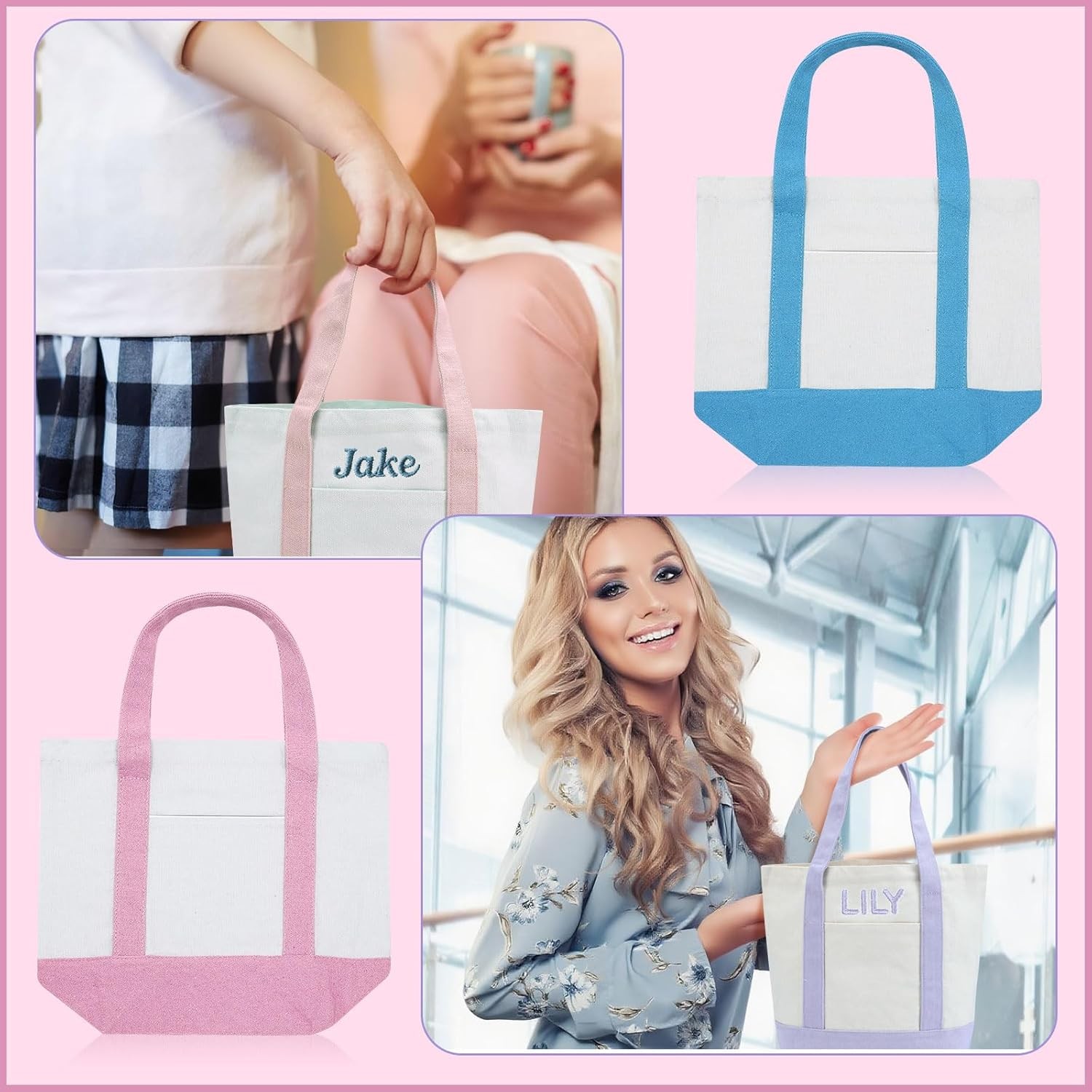 6 Pcs Mini Canvas Tote Bags 13″ x 11″ x 6″ Small Tote Shopping Bag Bulk with