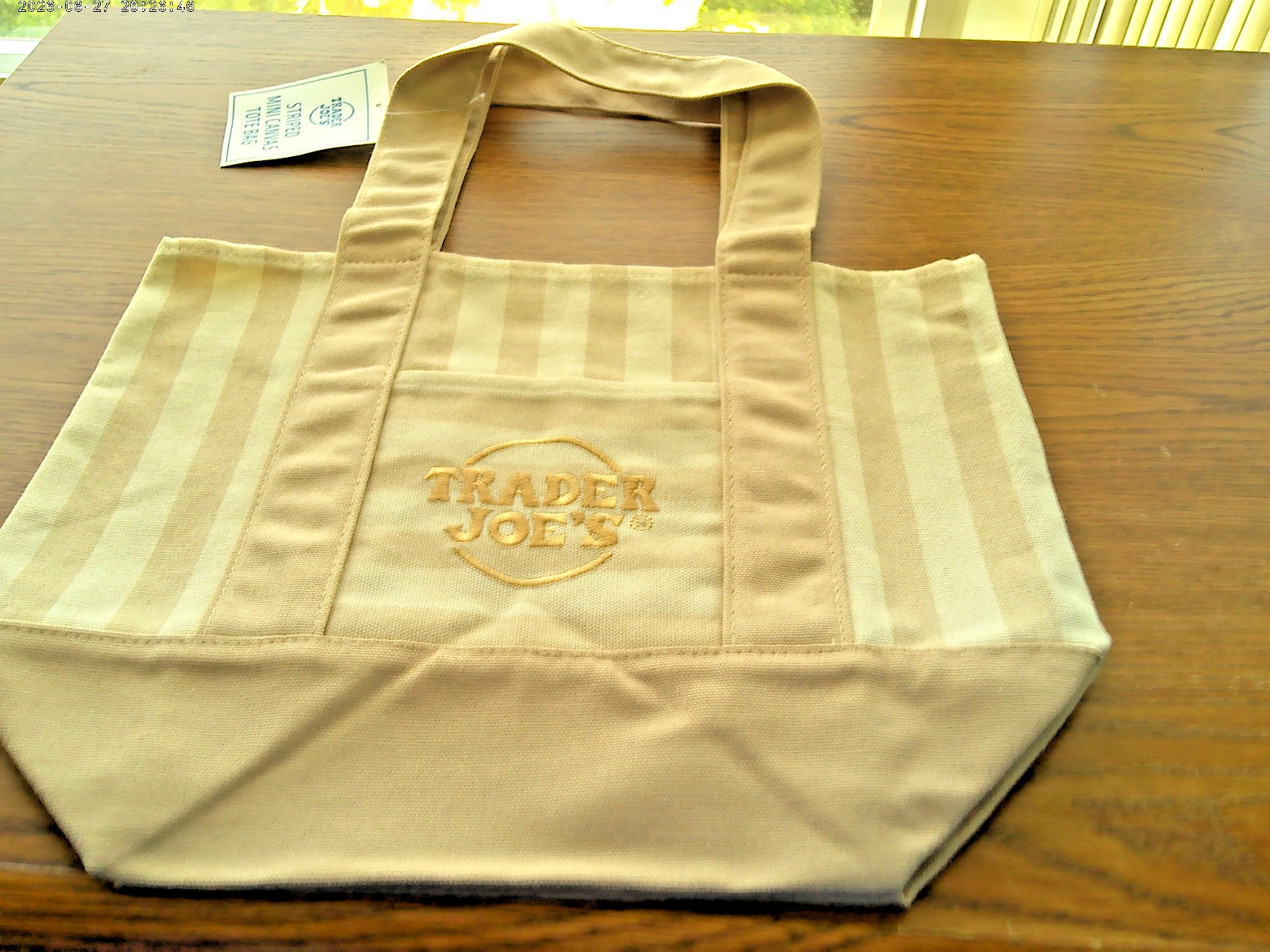 Trader Joe’s Limited Striped Mini Canvas Tote Bag (2026) – Light Brown NWT