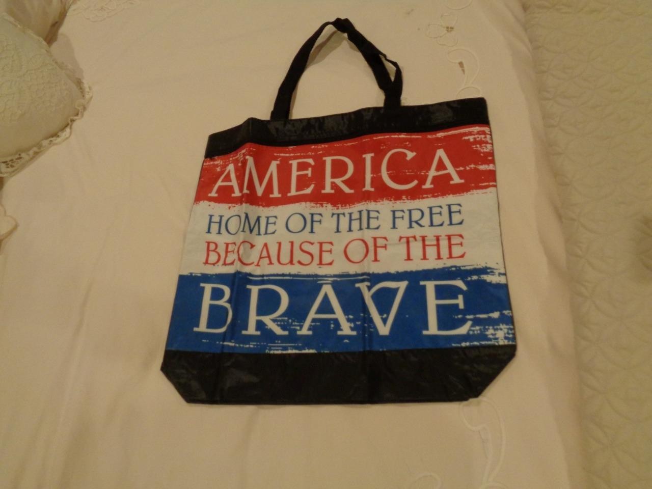 “HOME OF THE FREE BECAUSE OF THE BRAVE” tote bag USA large size + 2 coasters
