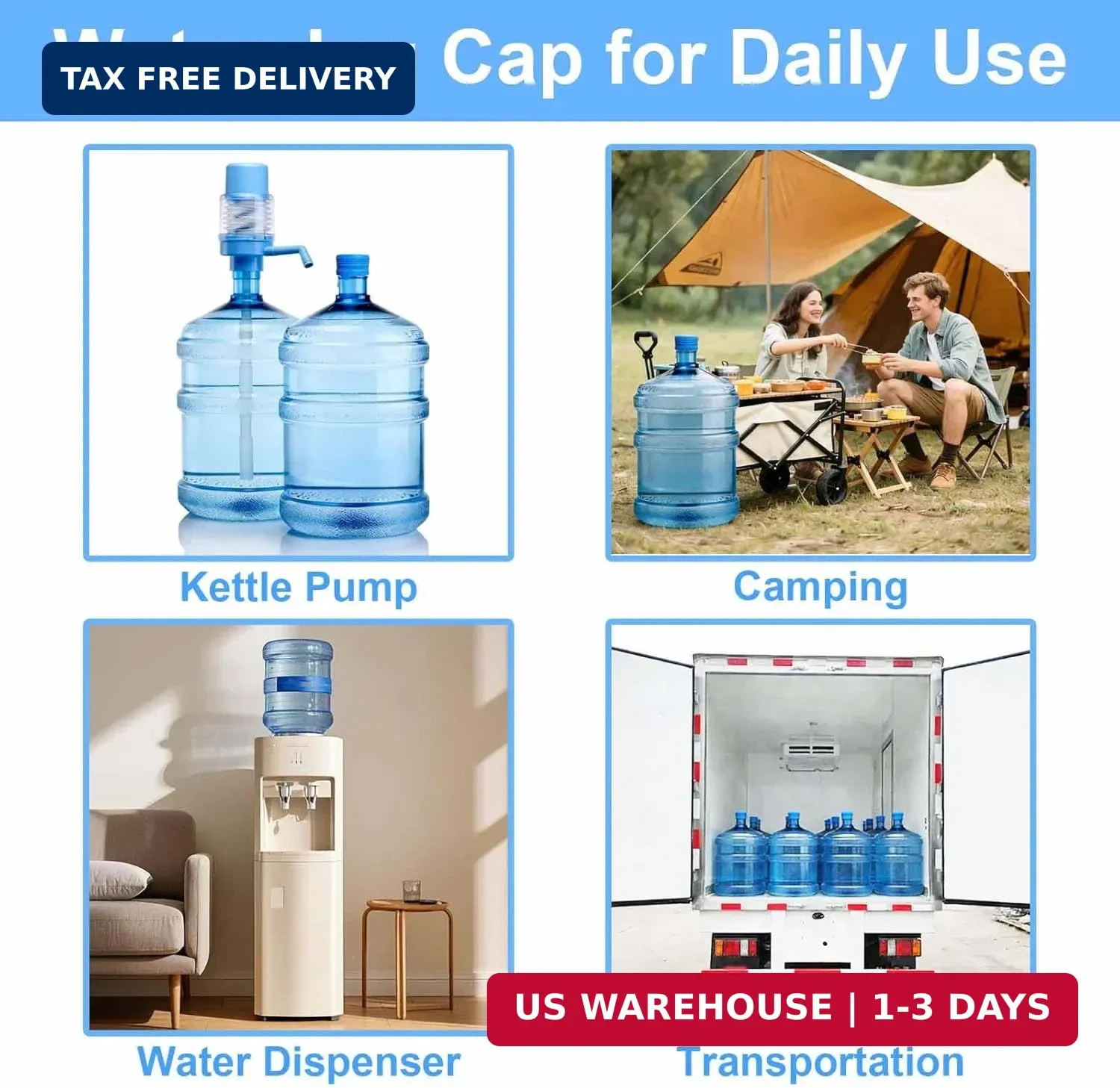 3 Pack Reusable 3 & 5 Gallon Water Jug Cap, Upgrade Silicone Reusable Replacemen