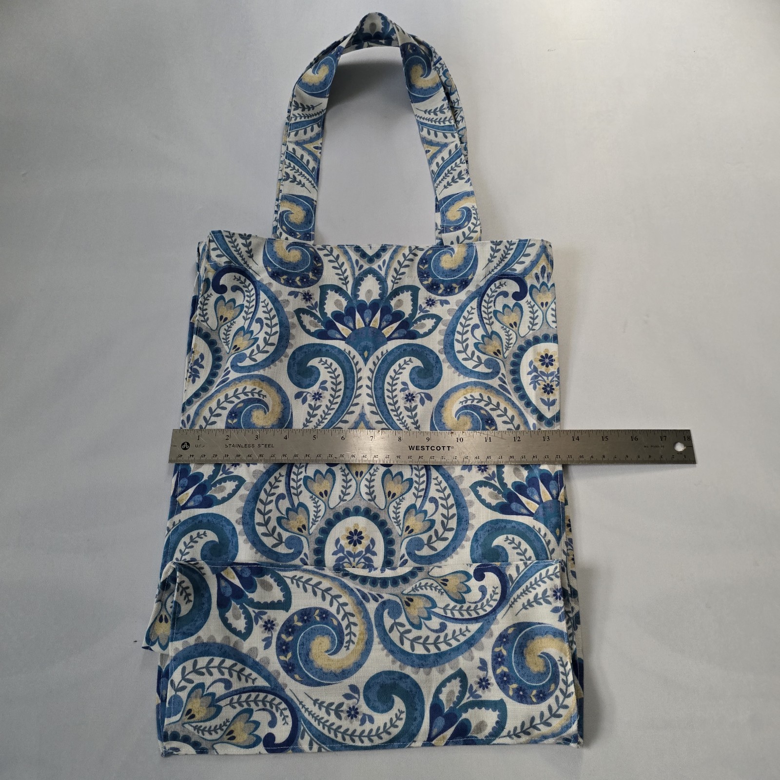 Floral Pattern Foldable Cotton Reusable Shopping Bag Medium Blue White Yellow