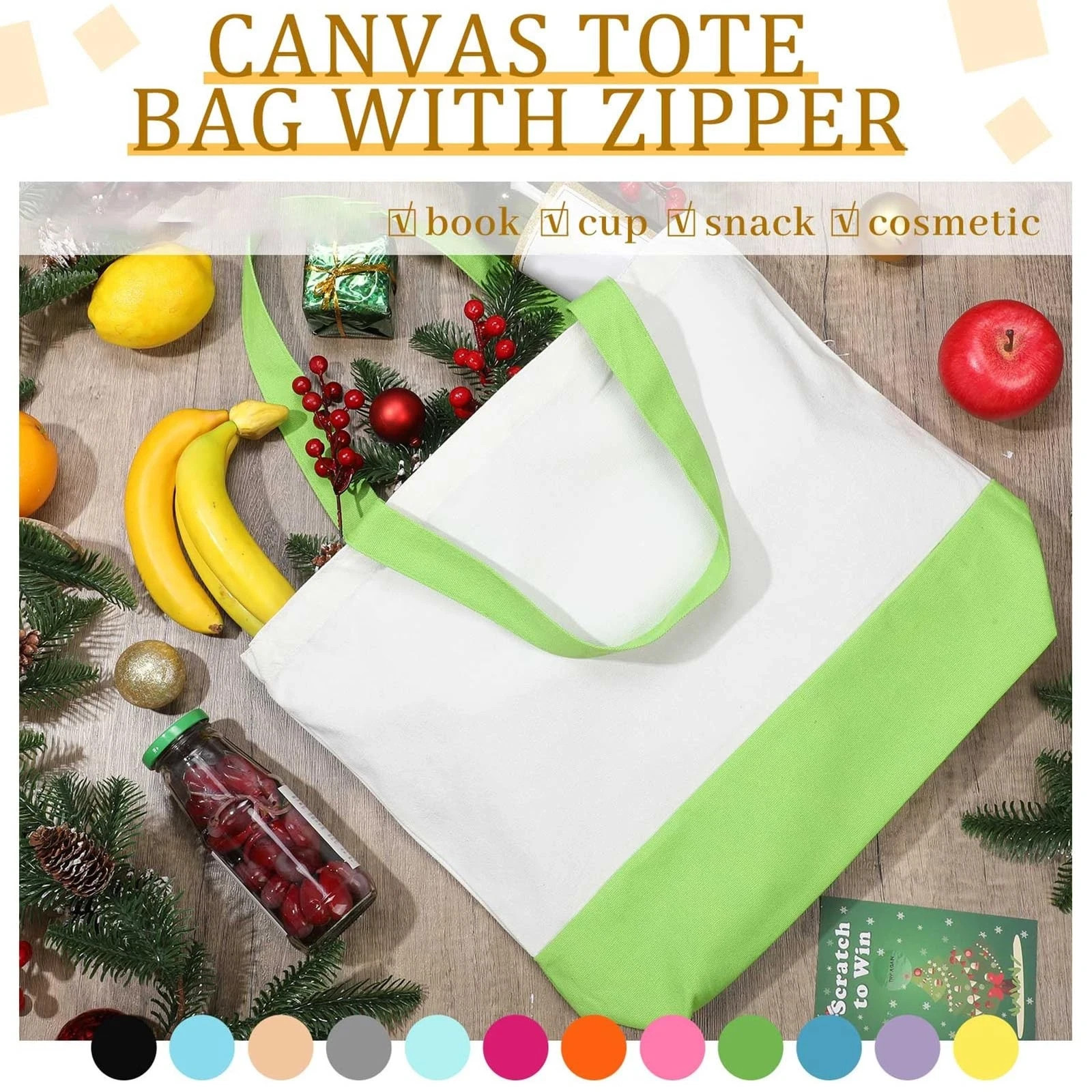 12 Pack Canvas Tote Bags Bulk 18.5 x 15 Inch Reusable Grocery Shopping Bags T…
