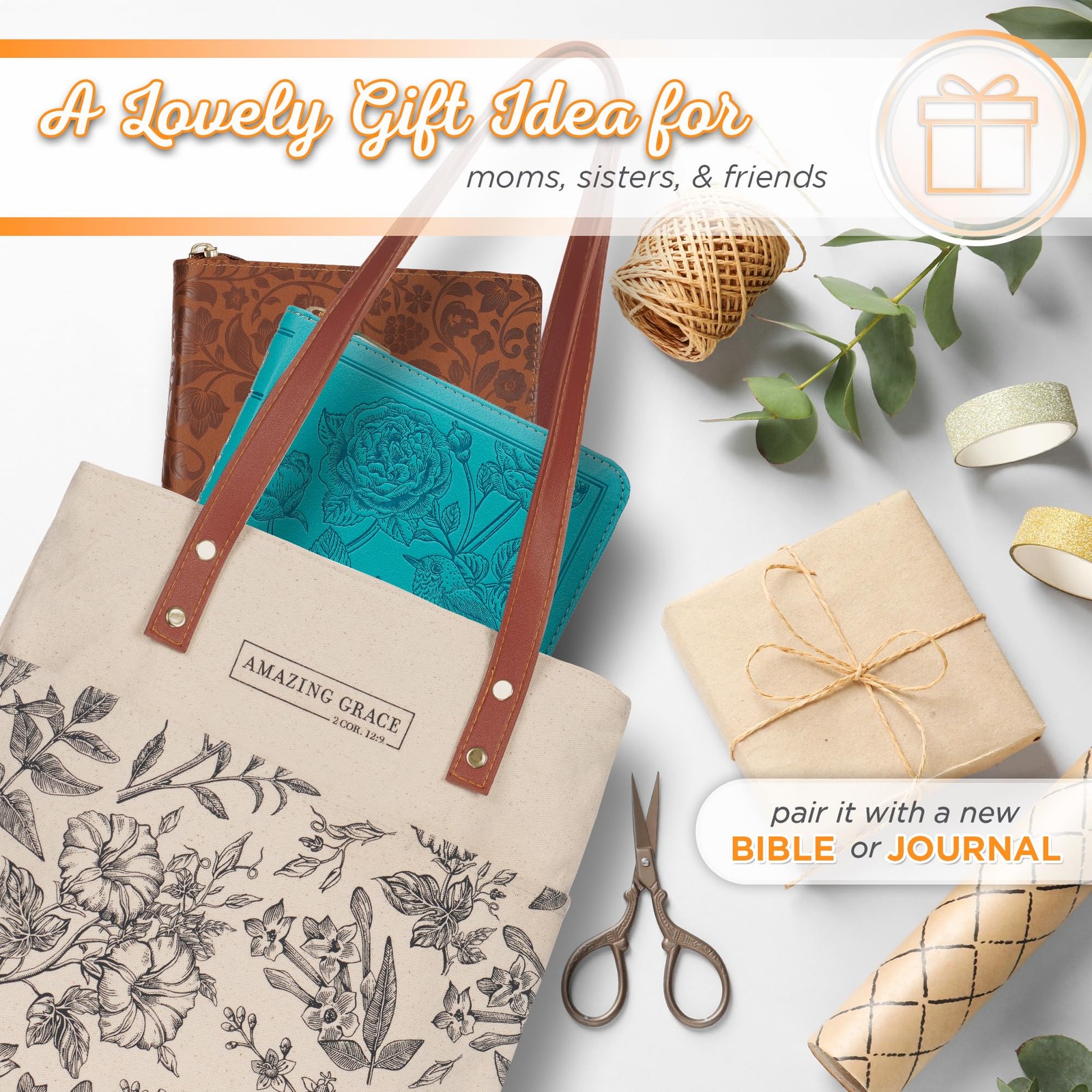 Canvas Floral Tote Bag for : Amazing Grace Inspirational Scripture for Shoppi…