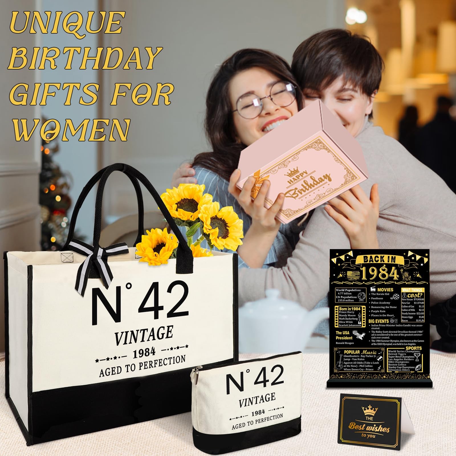 42nd Birthday Gifts for Women Canvas Tote Bag Travel Gear, Unique 42 Years Ol…