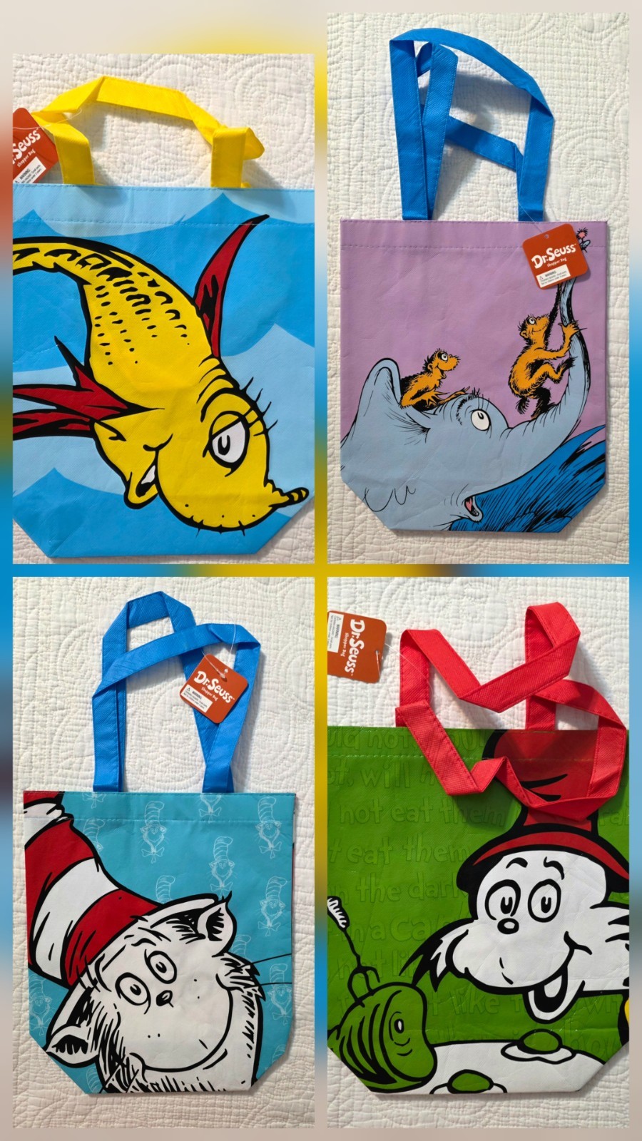 Set Of 4 Reusable Tote Bags Dr Seuss And Freinds NWT