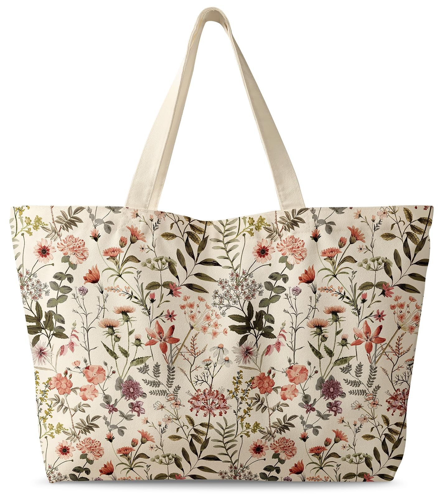 Large Tote Bag for Women – Canvas Tote Bag with Zipper Aesthetic PK Flower Sh…