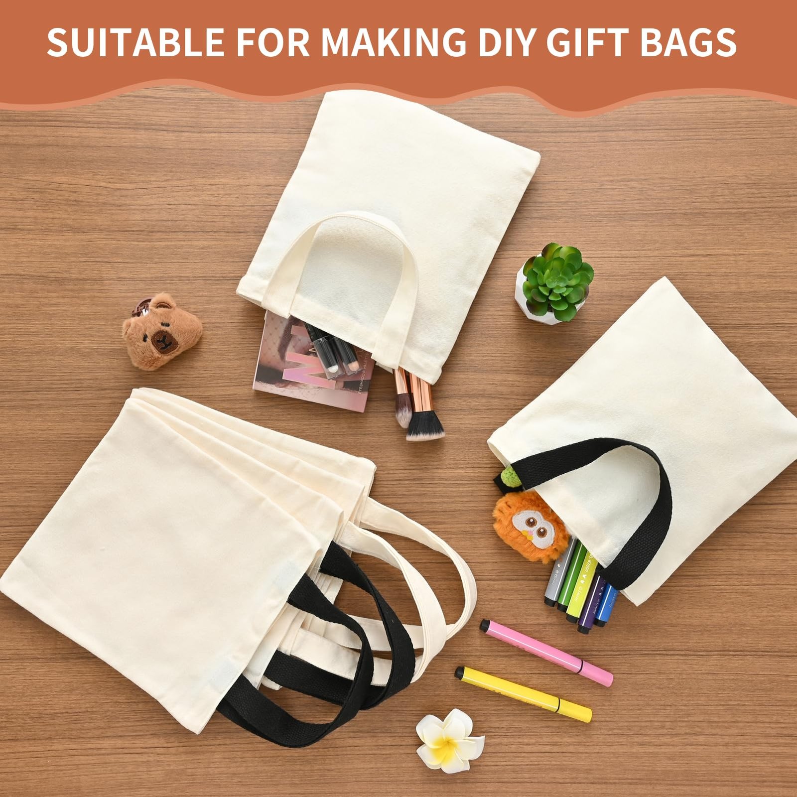 TAOZIM Sublimation Mini Tote Bags, 24Pcs Blank Canvas Tote Bags Bulk 9 x 8 Inch