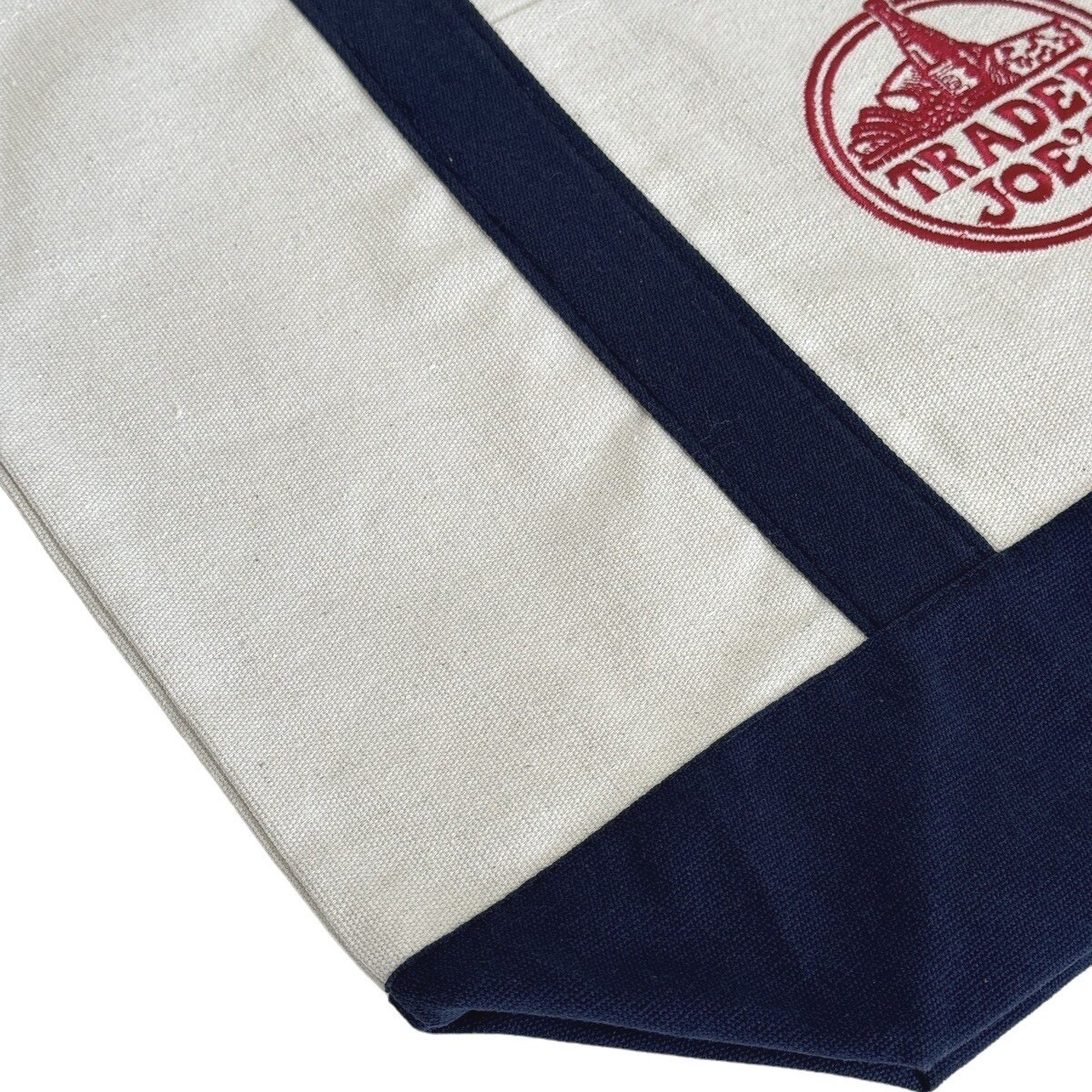 Trader Joes Reusable Canvas Tote Shopping Bag Navy Blue Cream Eco Heavy Duty NWT