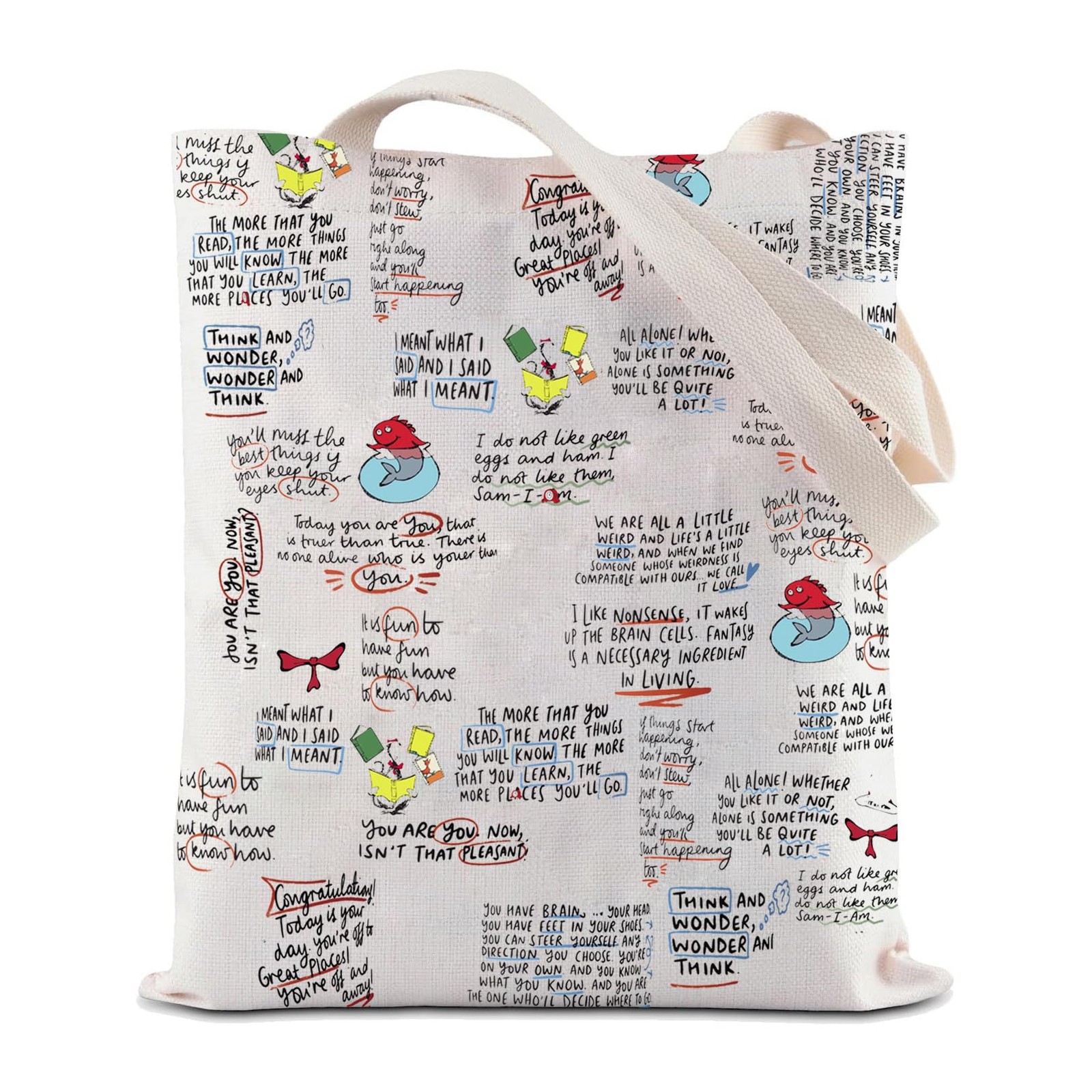 Cartoon Quotes Inspired Canvas Tote Bag Cartoon Musical Gift Shoulder Bag for…