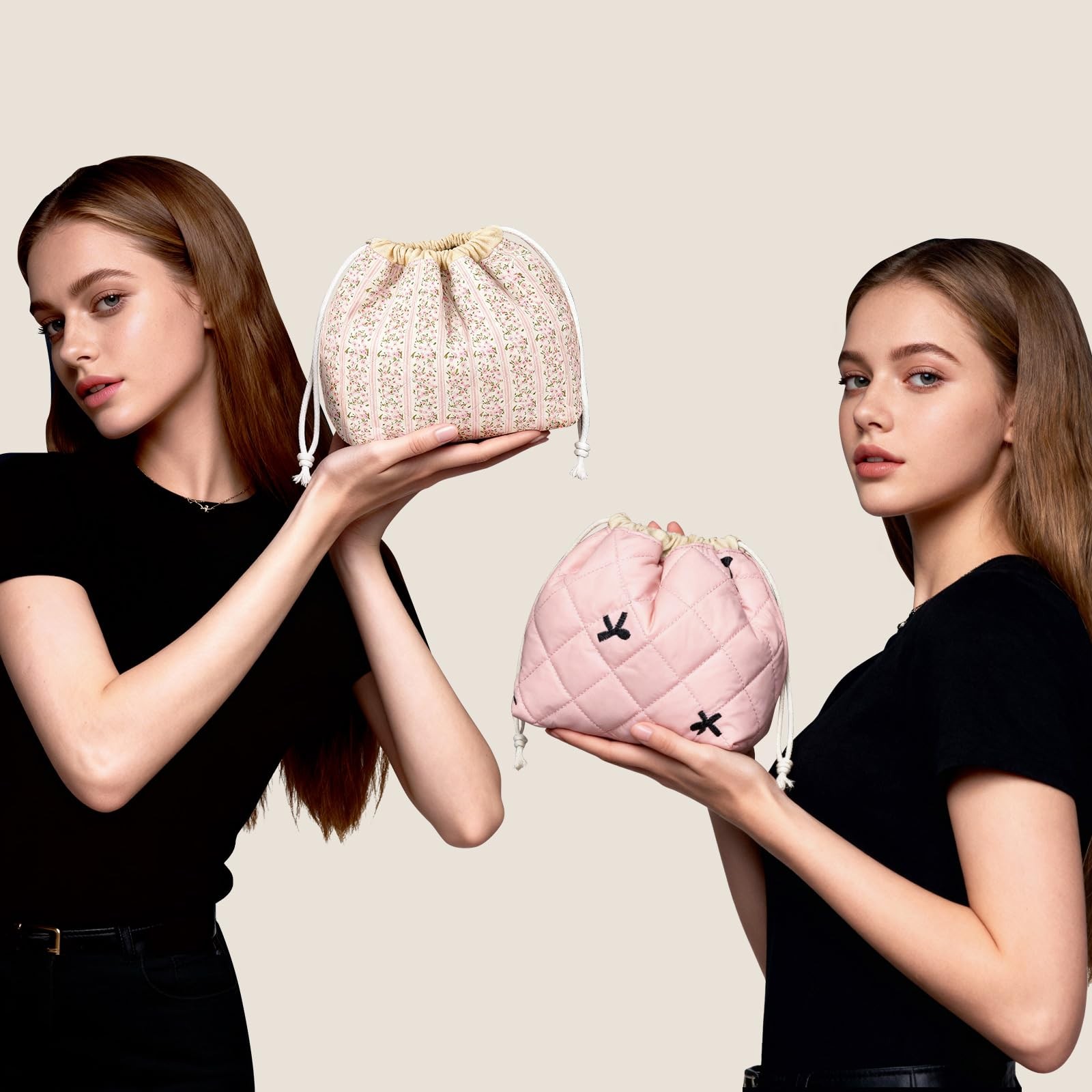 Gosect Large Makeup Bag, Cute Drawstring Cosmetic Bag S(6.6*4.7*4.4), Blue