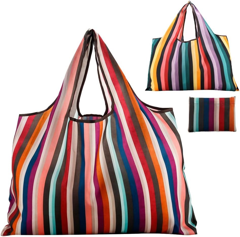 Reusable Grocery Bag 2 Packs Large Washable Foldable Eco Friendly Nylon Heavy