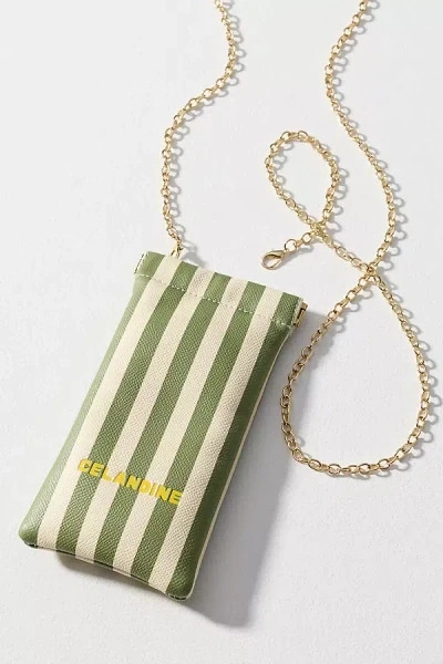 NEW Anthropologie Celandine Tote Bag & Sunglass Case Green Stripe NWT