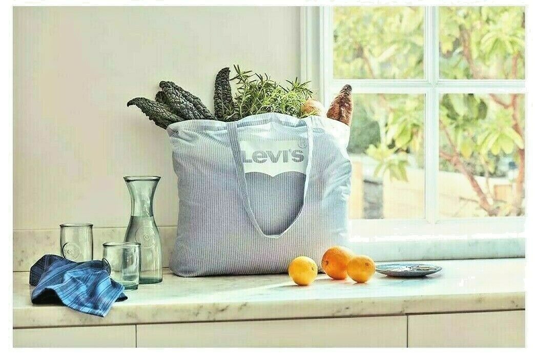 Levi’s X Americana Tote Reusable Shopping Bag Striped White & Light Blue – NEW