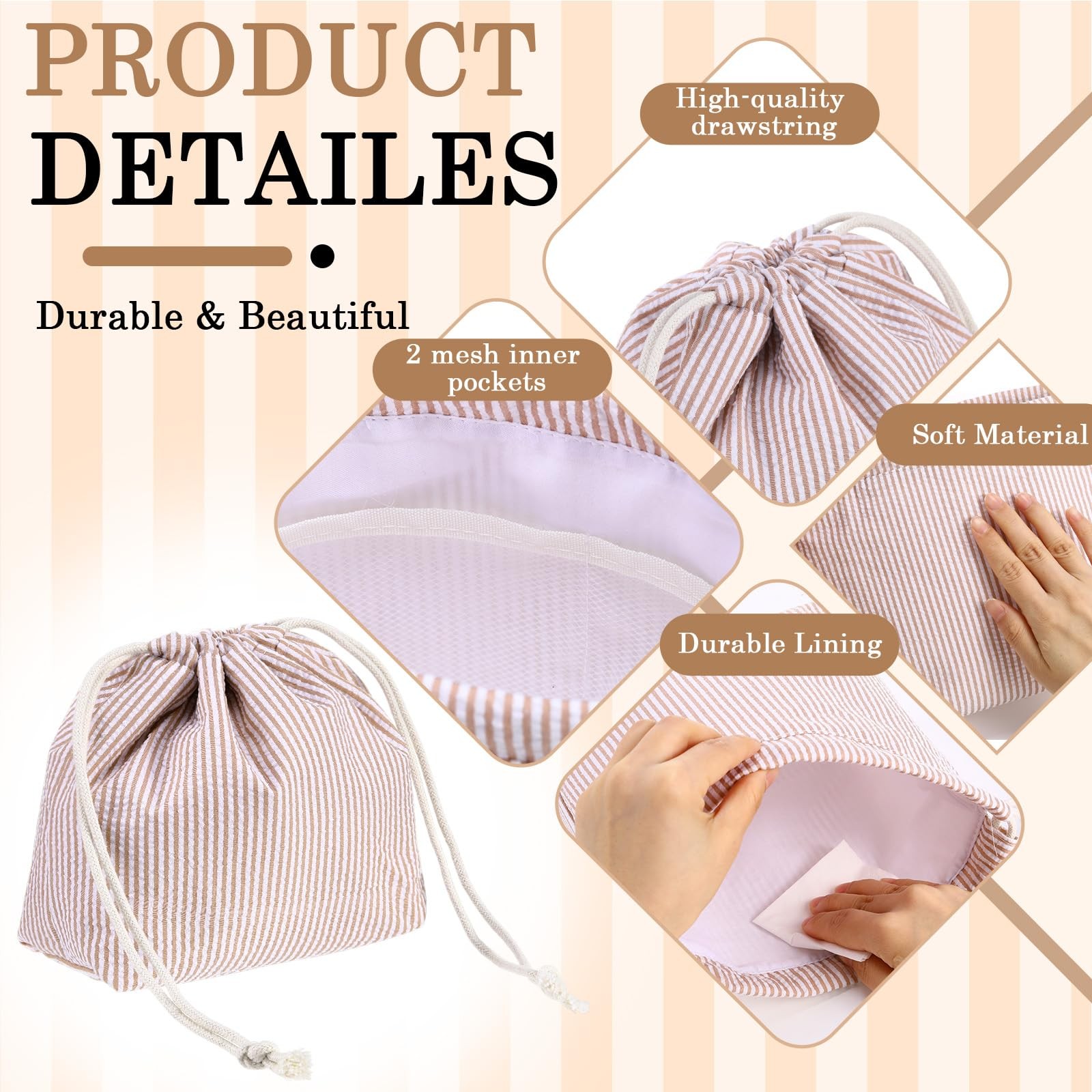 Huhumy Drawstring Makeup Bag, Khaki 10.63 X 7.48 X 6.69 X 3.94 Inches, khaki