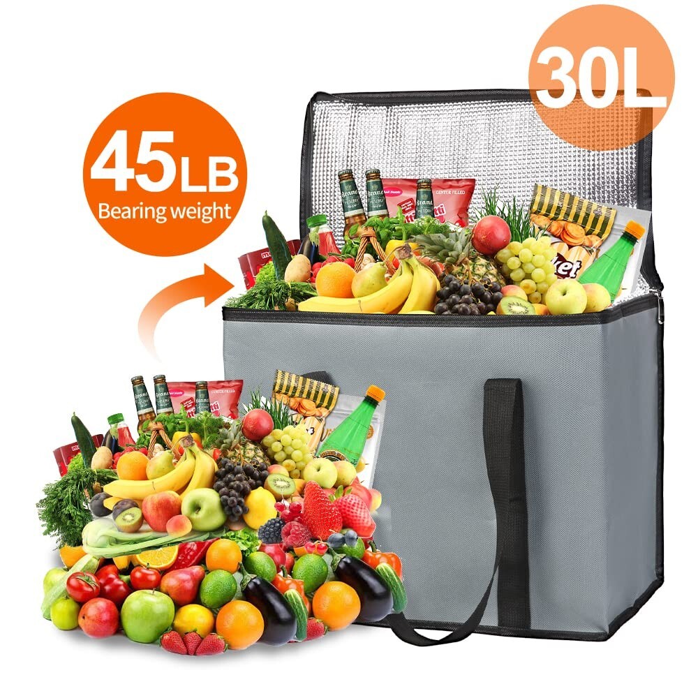 2-Pack Insulated Reusable Grocery Bag w/ Zippered Top, X-Large Frozen Foods Cold