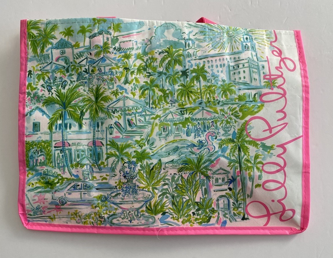 Lilly Pulitzer Plastic Reusable Shopping Tote Bag 15” X 11” X 7” West Palm Beach