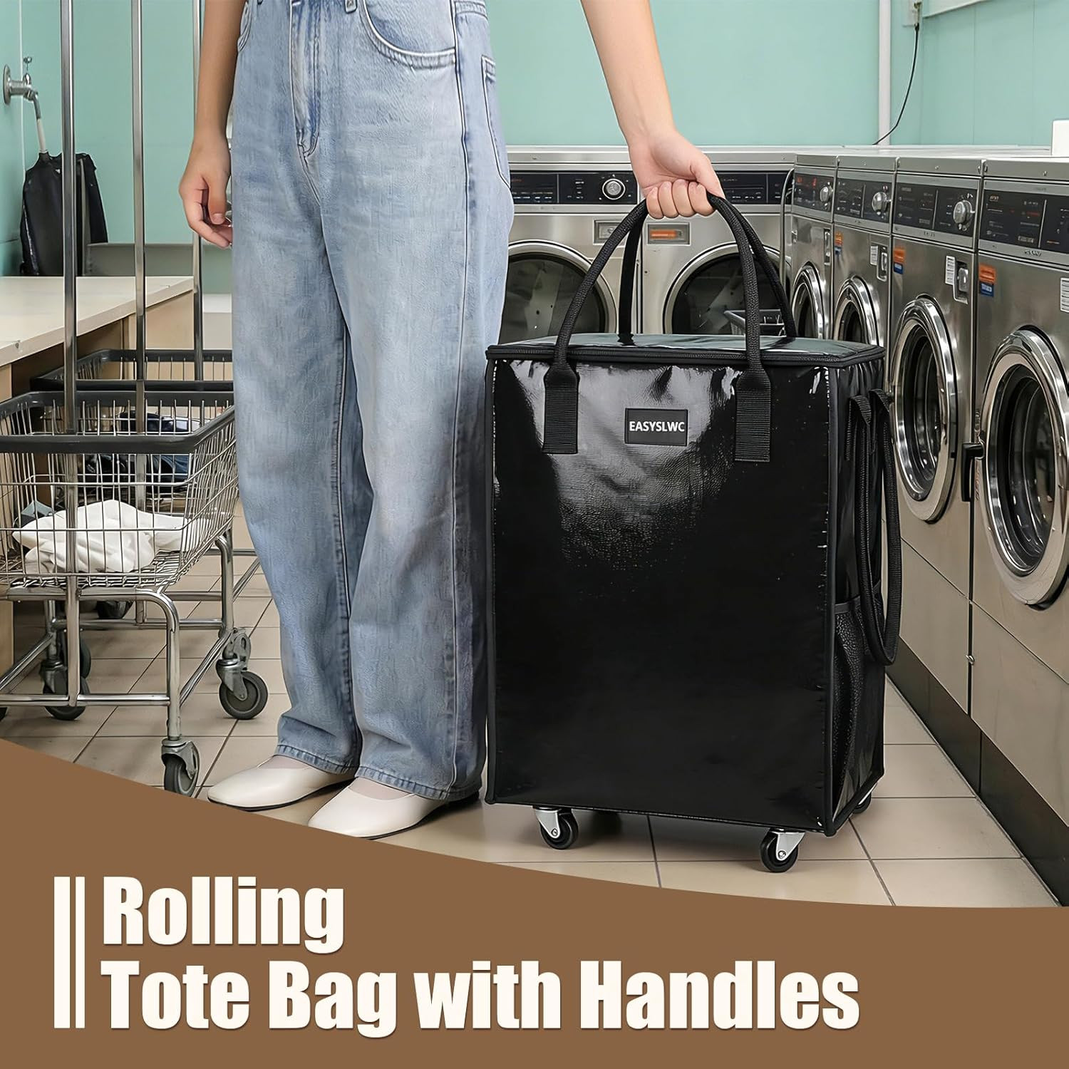 Reusable Hauler Rolling Tote Bag, Collapsible Portable Shopping Cart with Wheels